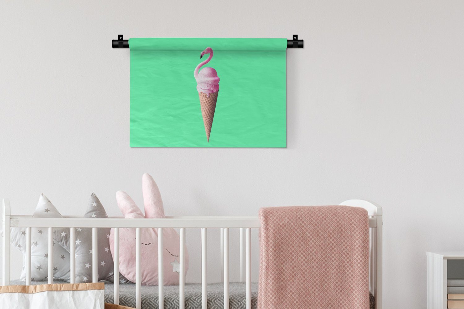 MuchoWow Wanddekoobjekt - Wohnzimmer, - - Kleid, Grün, - für Eiscreme Eistüten Flamingo Rosa Kinderzimmer Wanddeko Wandbehang, Schlafzimmer