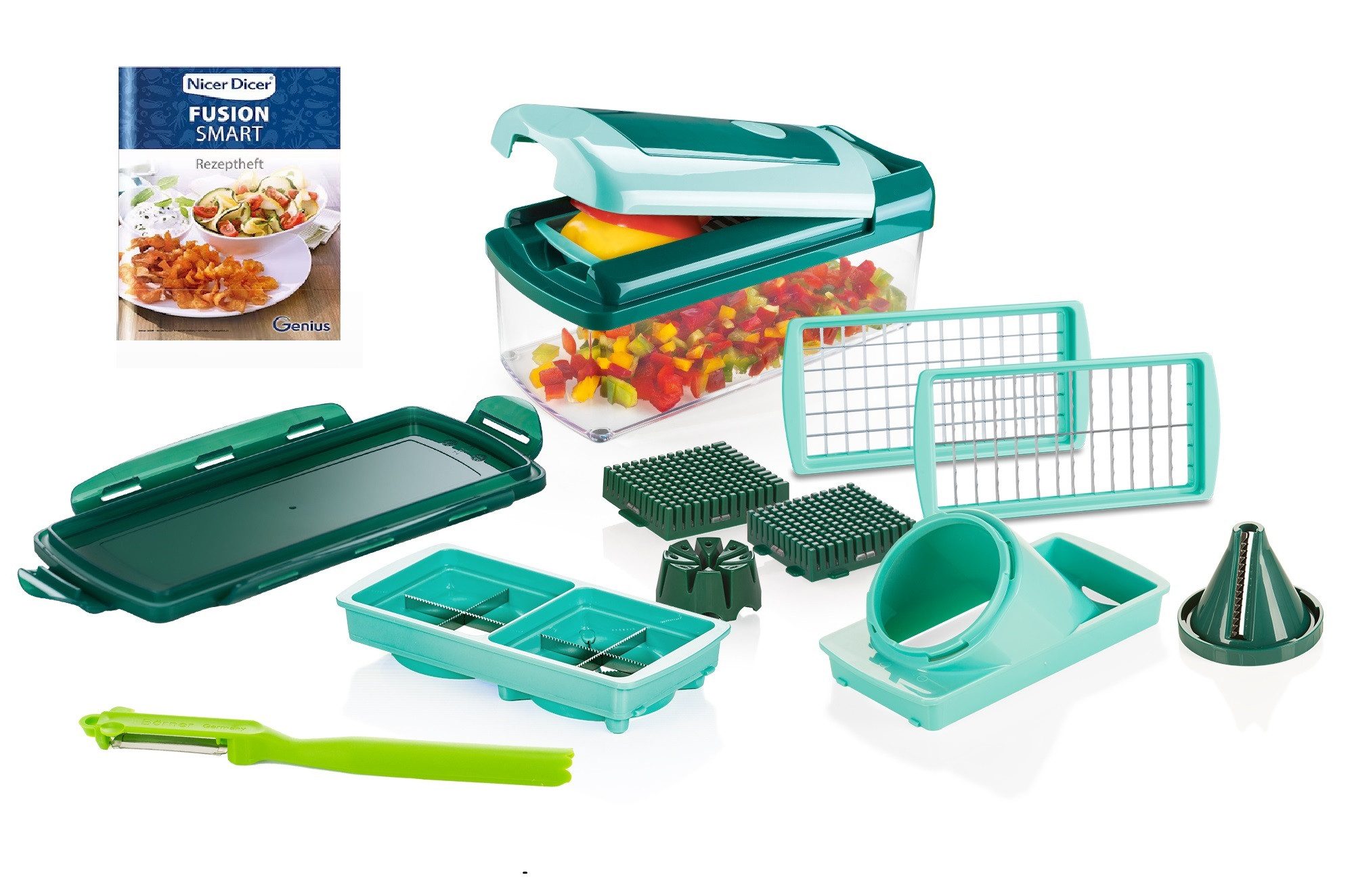 Genius Gemüsehobel Genius Nicer Dicer Fusion Smart Set 12tlg Obst- Gemüseschneider +, Kunststoff, Edelstahl
