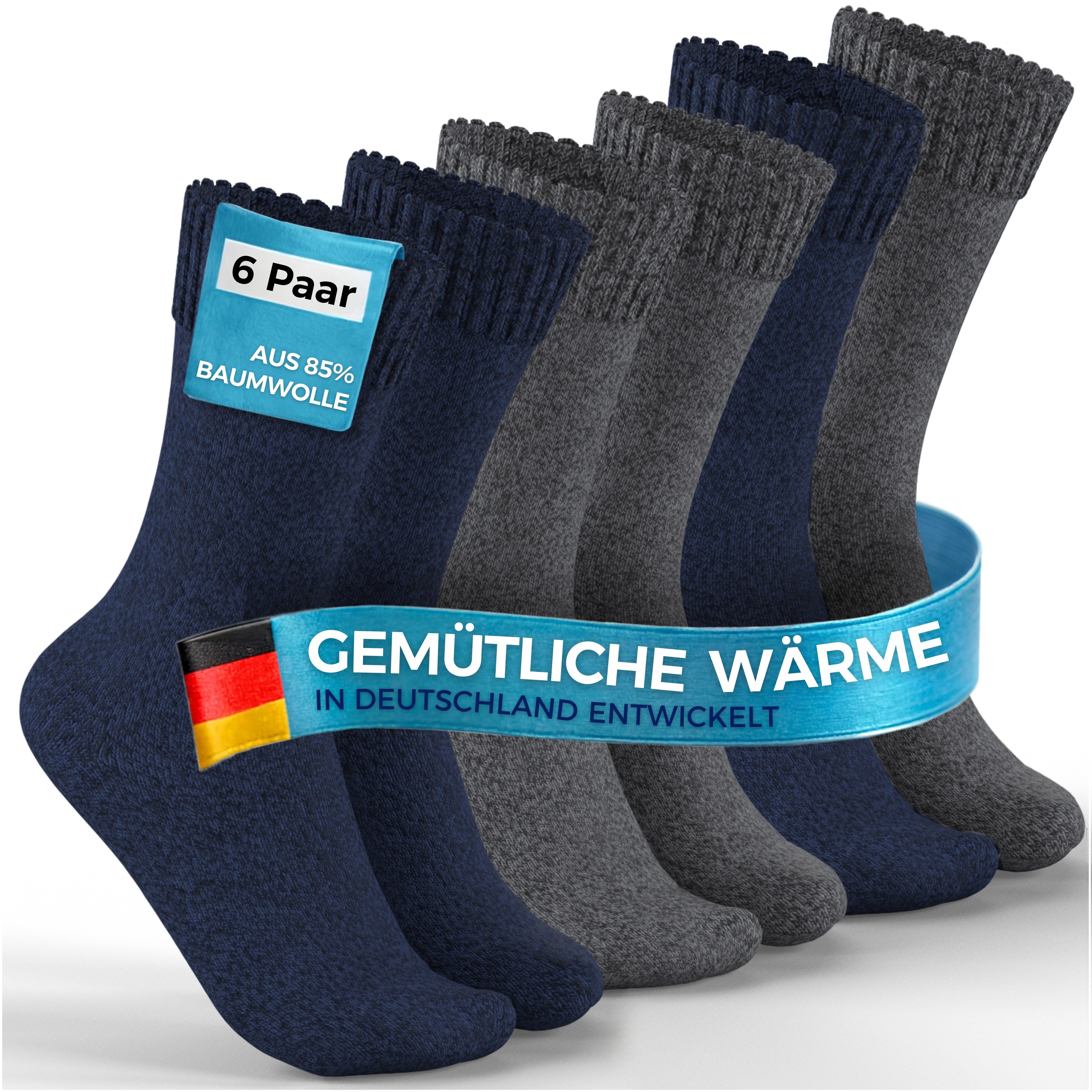 MEDOLY Thermosocken Wintersocken mit 85% Baumwolle (6er-Pack) Vollfrottee für extra Wärme