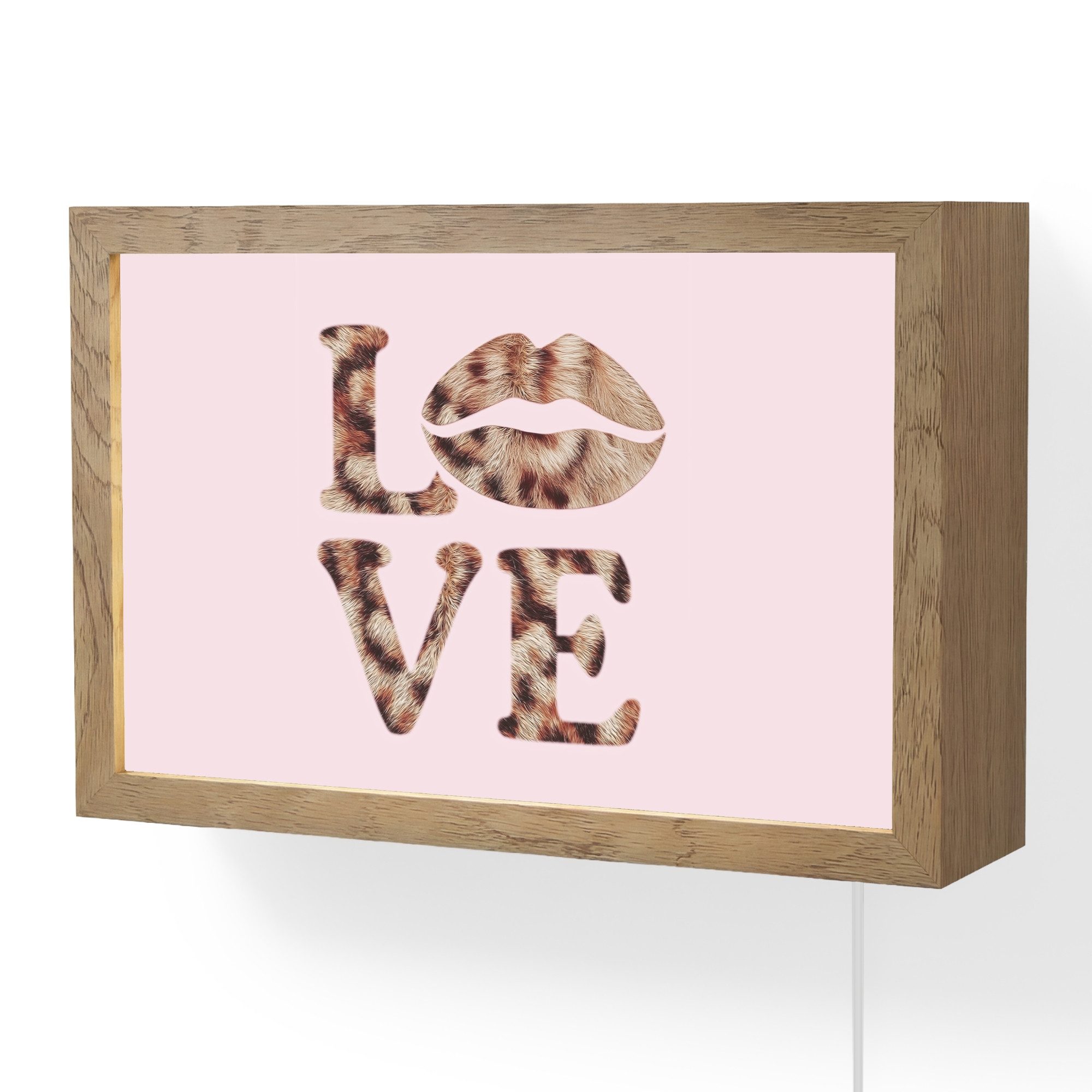 OnlyWow Wandleuchte Lightbox Text - Liebe - Panthermantel - Hellrosa, Dimmbar, Farbwechsel, LED, Warmweiß, Kaltweiß, Neutralweiß Einstellbar, Wandlampe Innen, Dimmbar, mit Kabel, LED, Modern, Schlafzimmer
