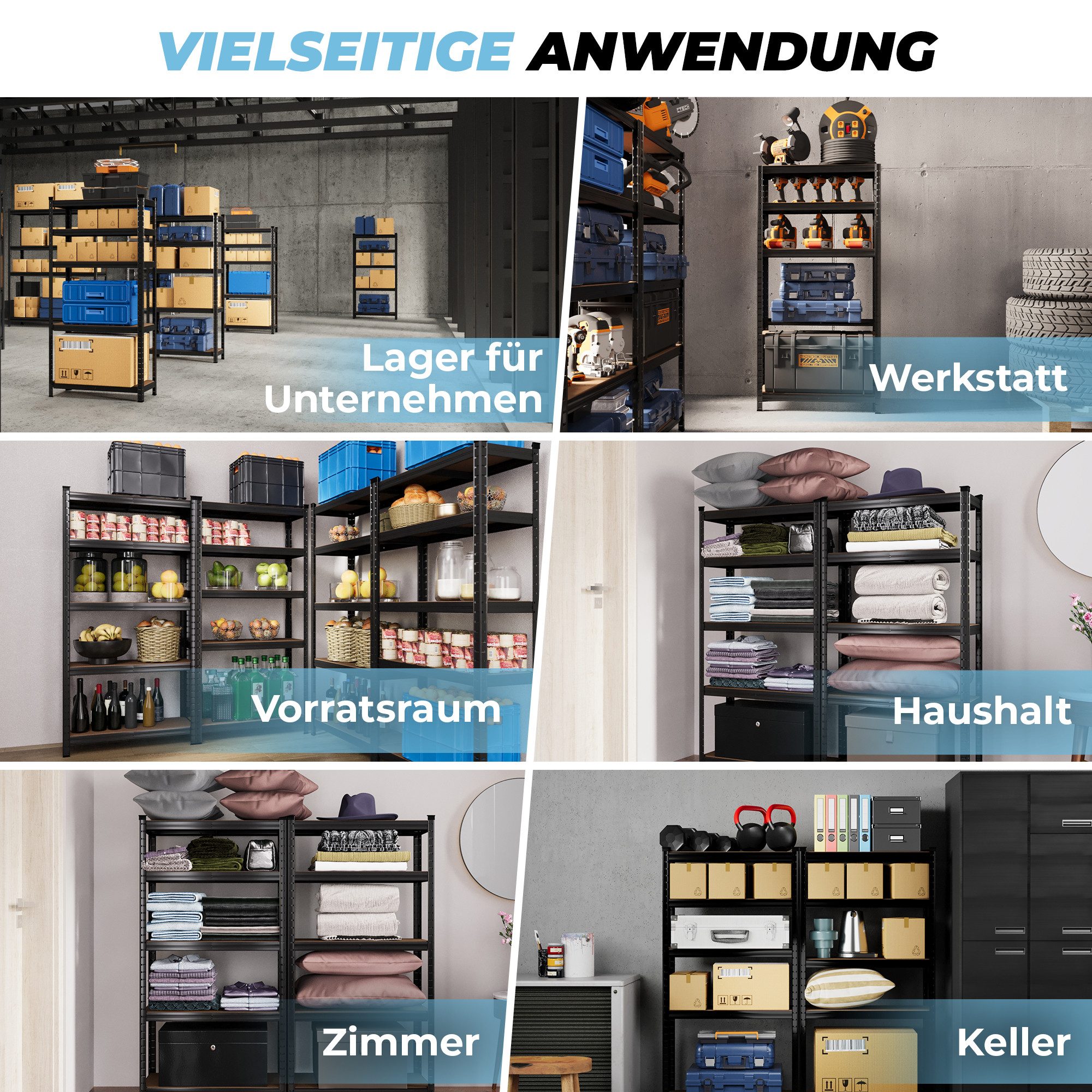 ALL Schwerlastregal Premium Qualität, 180x180x60cm 1250kg Traglast ideal für Lager & Keller