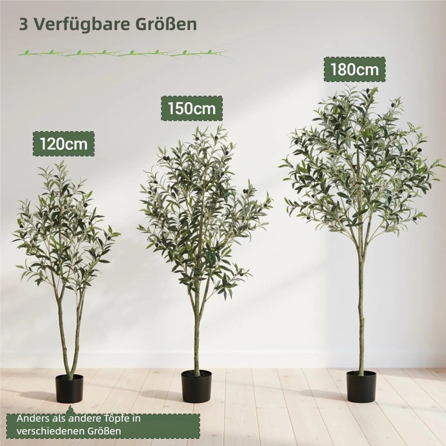 Kunstbaum, Olivenbaum Künstlich, Kunstpflanze 120cm/150cm/180cm, TLGREEN, H günstig online kaufen