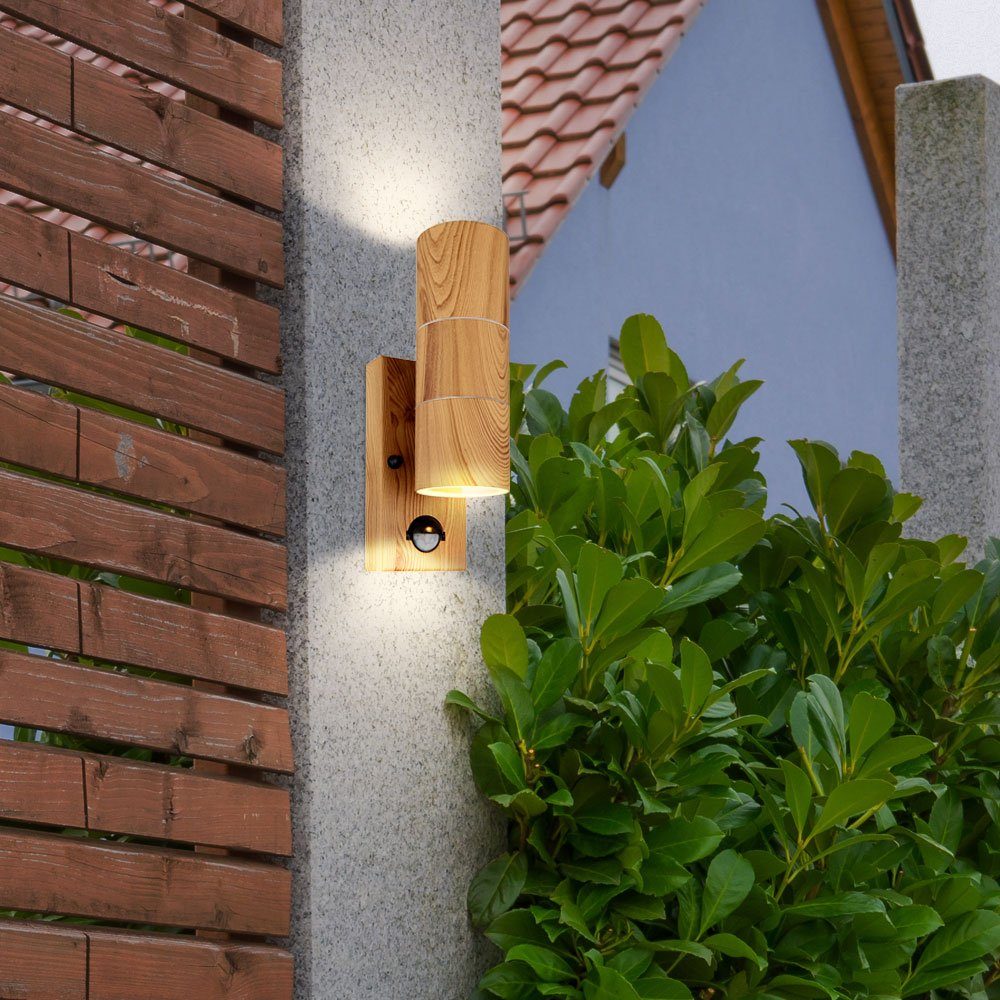 Globo Außen-Wandleuchte, Leuchtmittel nicht Wandleuchte Wandlampe Holzoptik Aussen Edelstahl inklusive, Bewegungsmelder