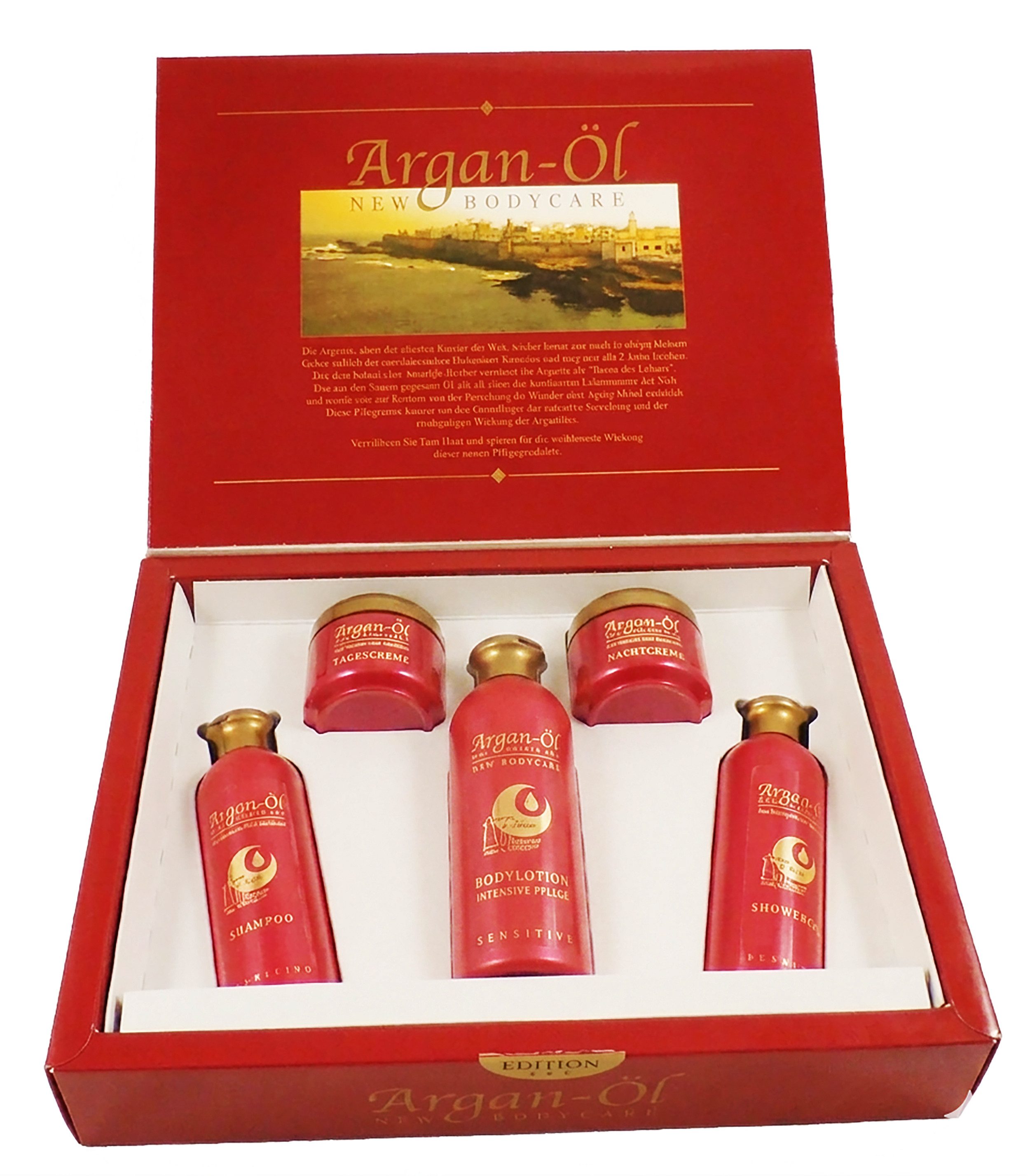 Eifa Hautpflege-Set ARGAN-ÖL PFLEGESET 5-teilig 1000ml Körperpflege Set 1L Shampoo 99, Duschgel Bodylotion Tagescreme Nachtcreme Creme Geschenk Körper Pflege