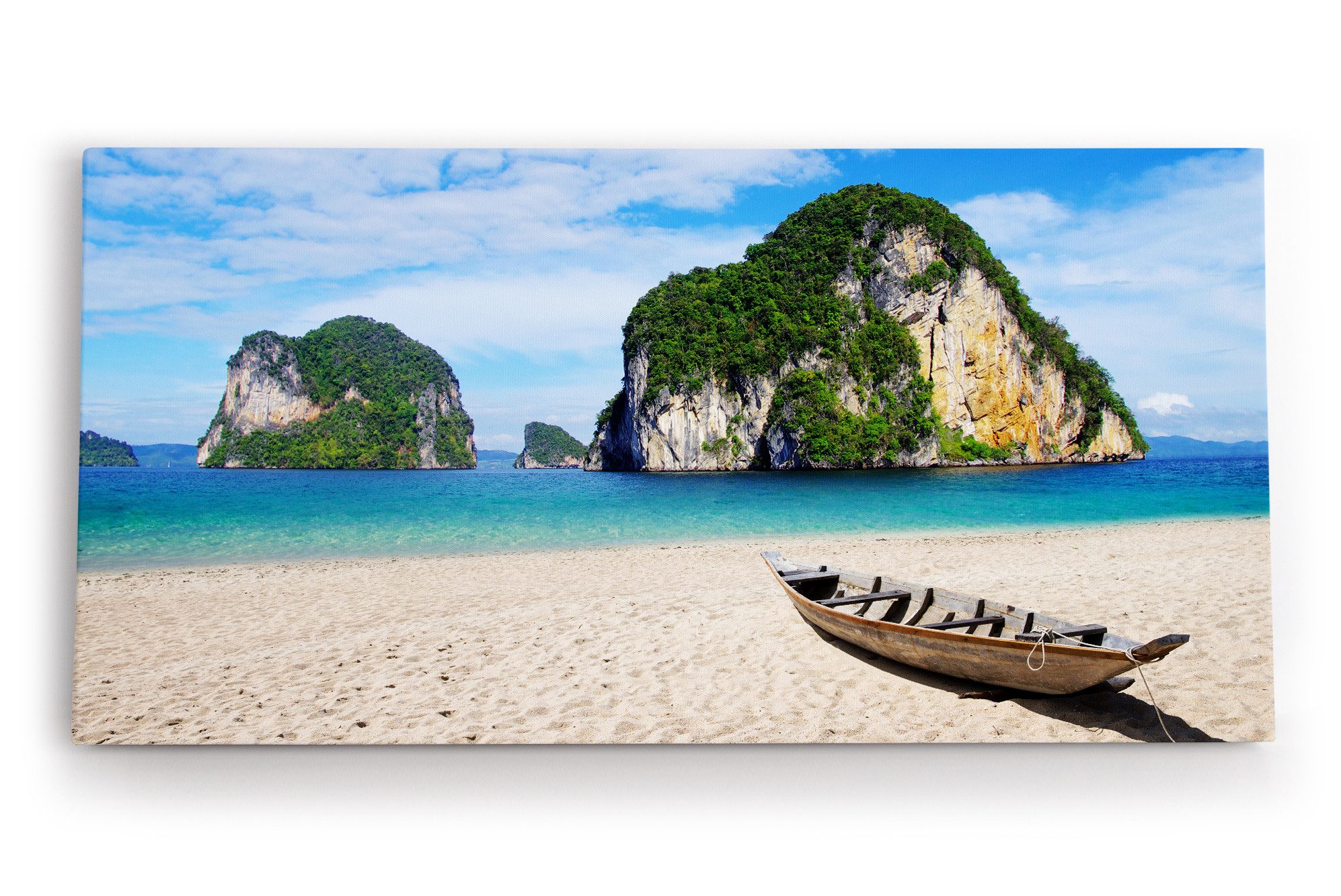 Leinwandbild Thailand Meer Felsen Sommer Sonnenschein Fischerboot Strand