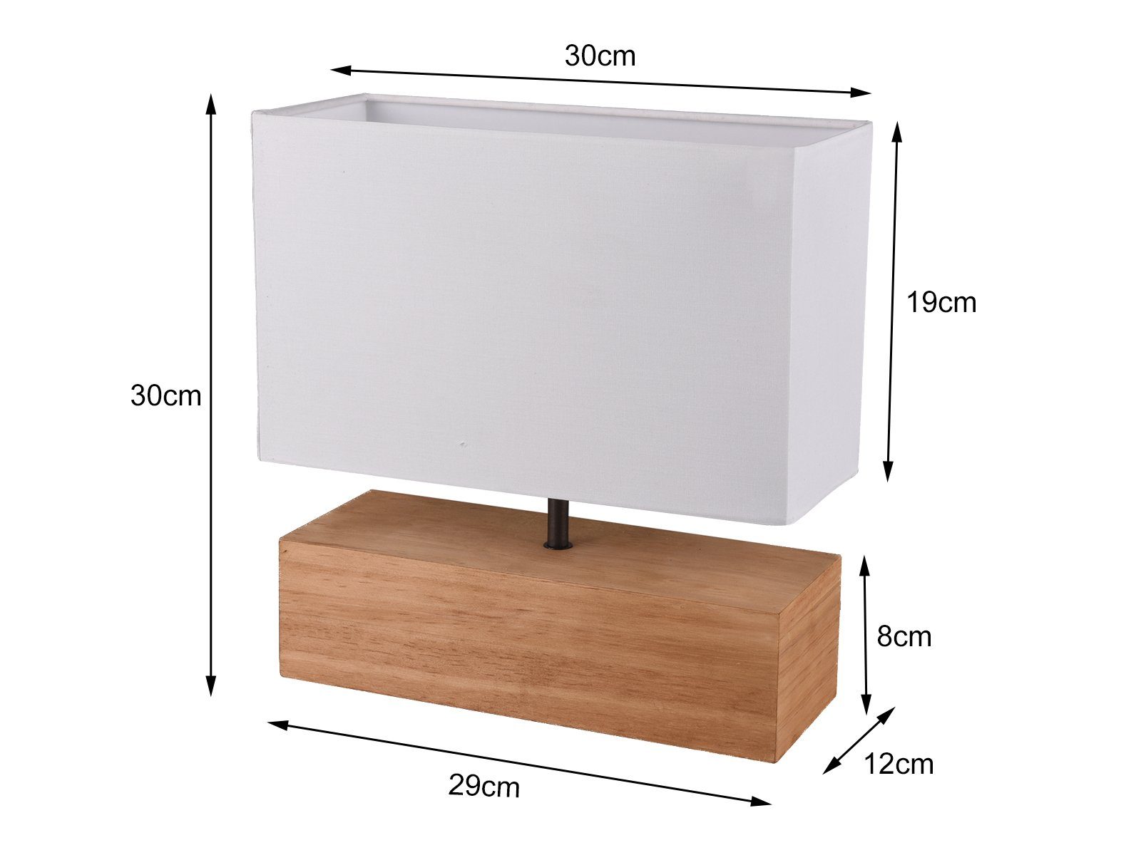 Reality Leuchten LED Nachttischlampe mit Holzfuß & Stoffschirm, Höhe 30cm, dimmbar, LED wechselbar, Warmweiß, rechteckige Tischlampe skandinavisch für Fensterba – Bild 4 von 5