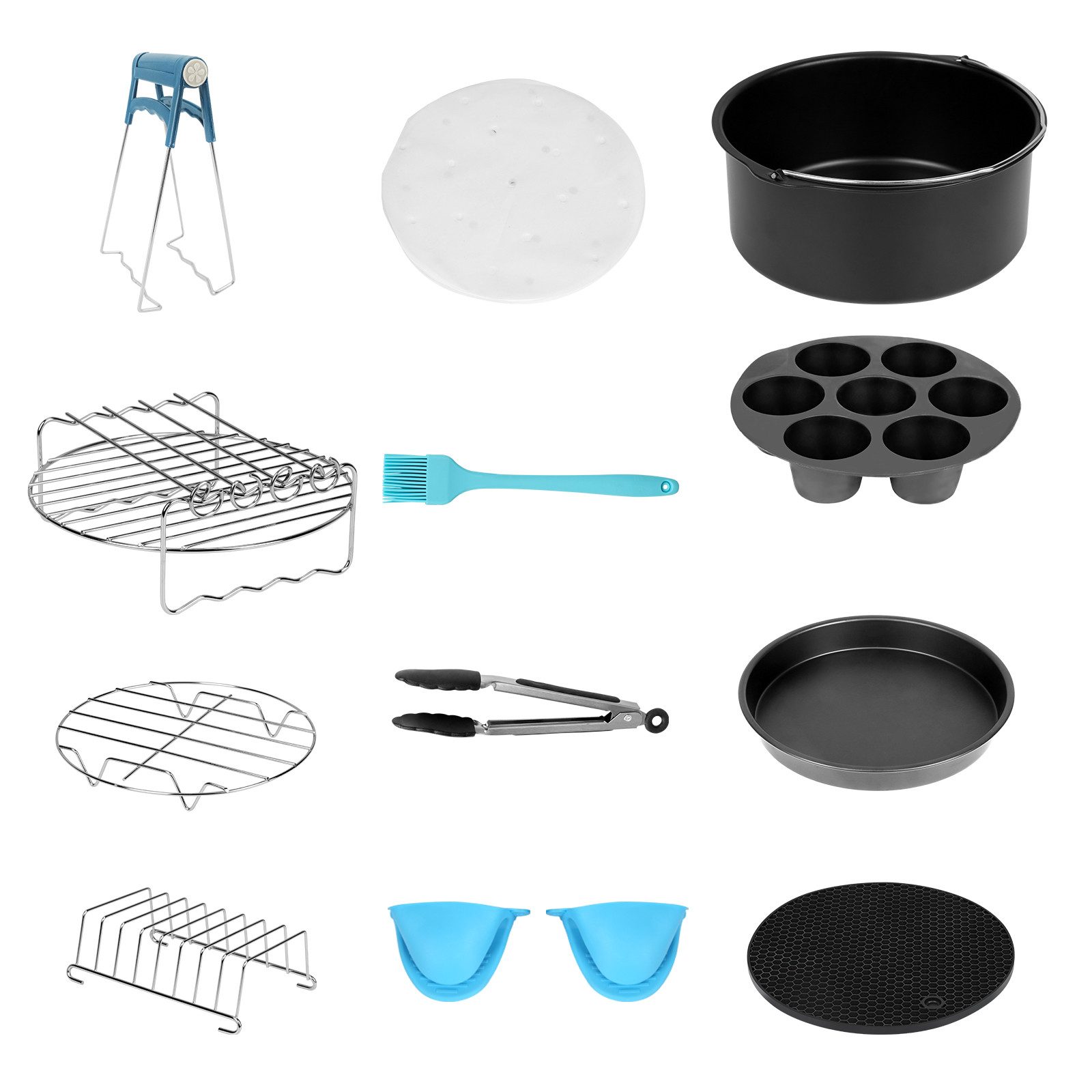 Küchenmaschinen Zubehör-Set 12 Stück Heißluftfritteuse Zubehör Set mit Grillrost Spieße 7 Zoll