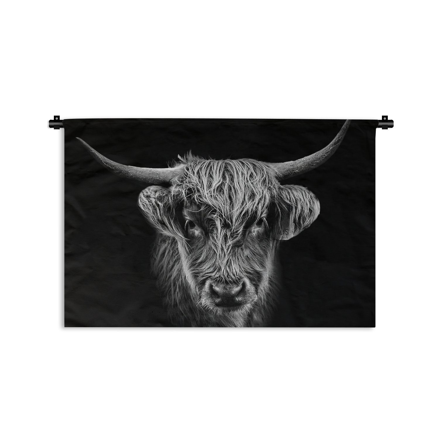 MuchoWow Wanddekoobjekt Schottischer Highlander - Schwarz - Kuh - Tiere, Wanddeko für Wohnzimmer, Schlafzimmer, Kleid, Wandbehang, Kinderzimmer