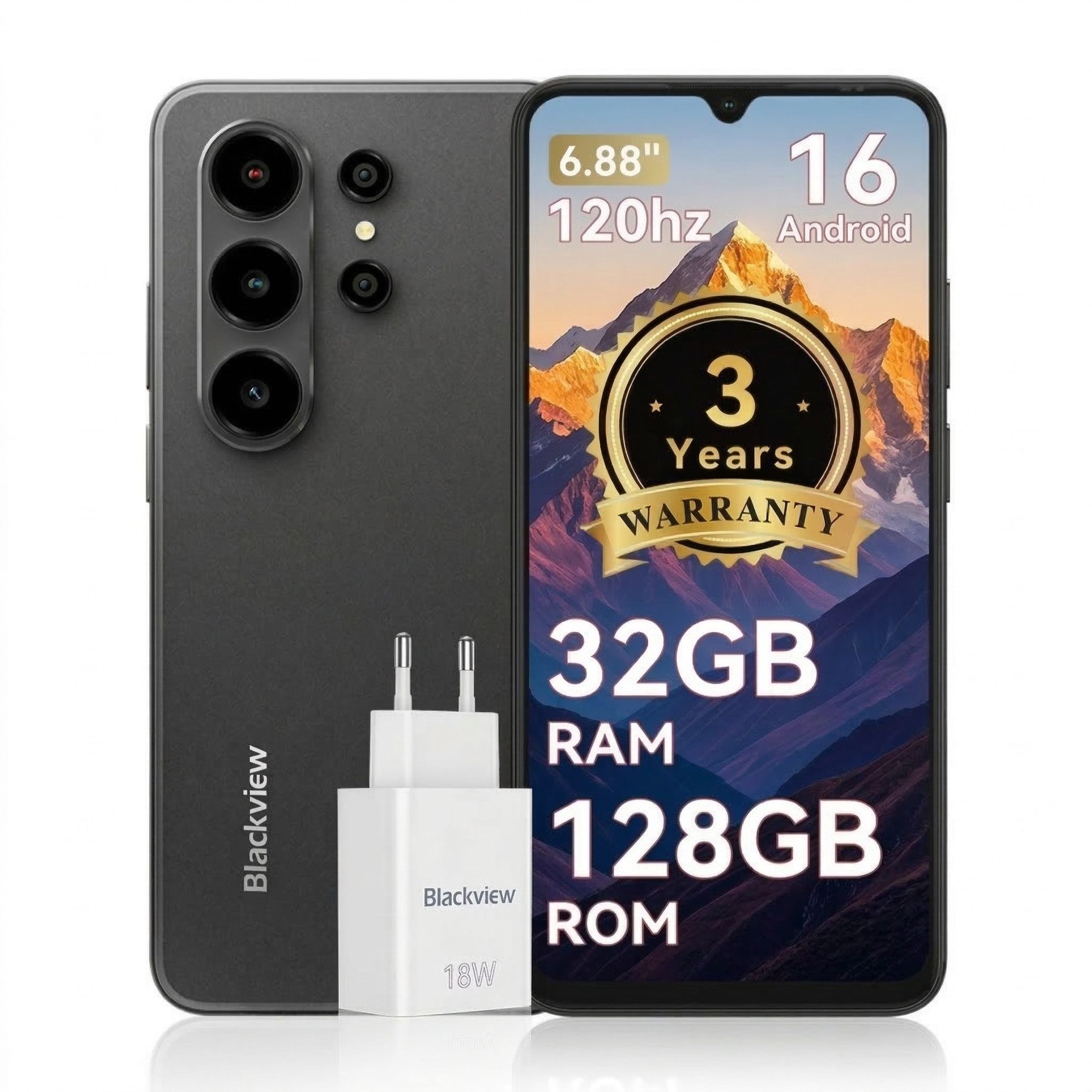 blackview Blackview A16 WAVE 10 (32+128) 120HZ 5000mAh AI Smartphone (6.8 Zoll, 32 MP Kamera, Fingerabdruck, Dual SIM 4G, Android 16)