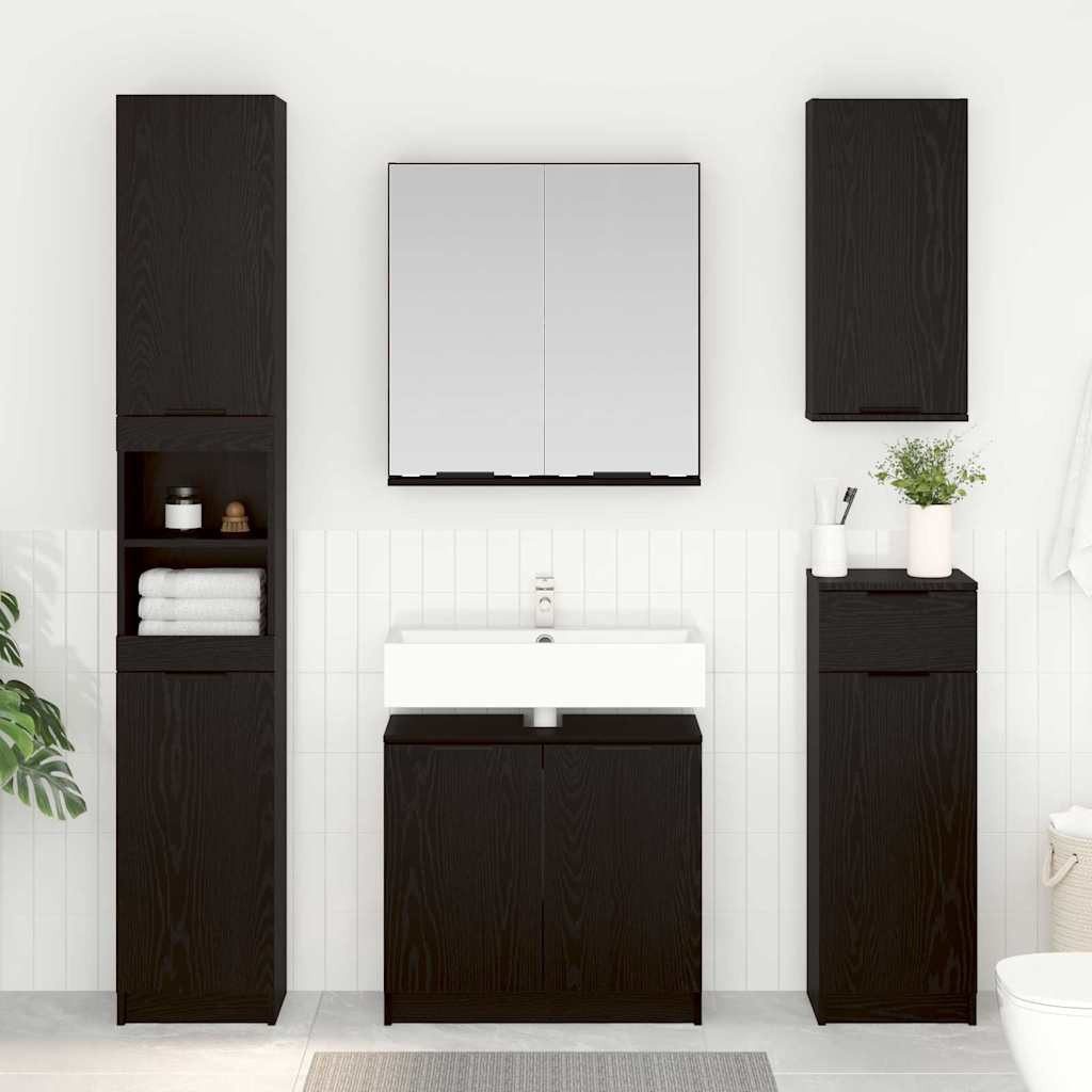 vidaXL Badezimmer-Set Badezimmerschrank-Set 3 Stk. Schwarz Eichen-Optik Holzwerkstoff, (3-St) – Bild 2 von 5