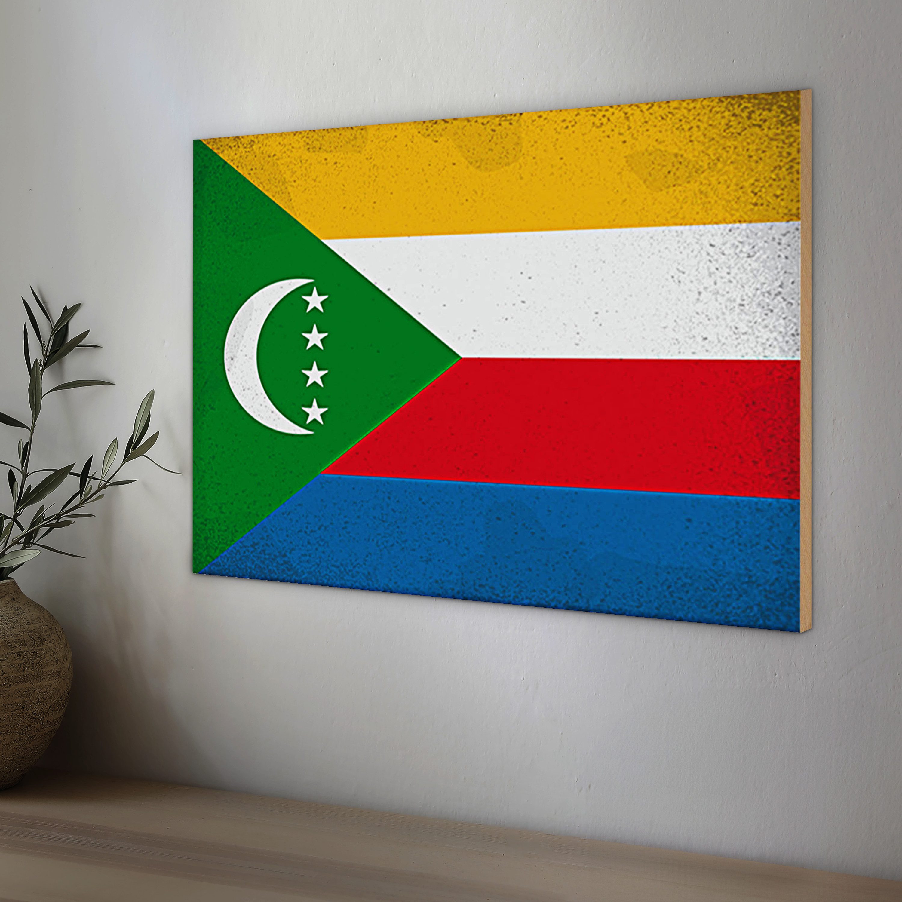 Roomando Holzbild Holzschild Flagge Komoren 30x20cm Flag Comoros Vintage