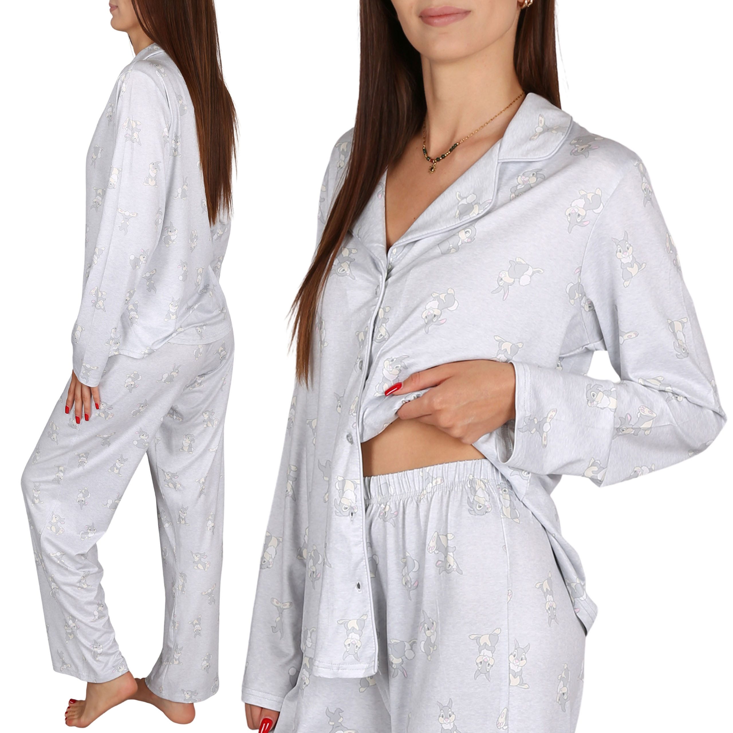 Pyjama DISNEY Klopfer Damen Pyjama Set, lange Ärmel, weite Beine, Knöpfe