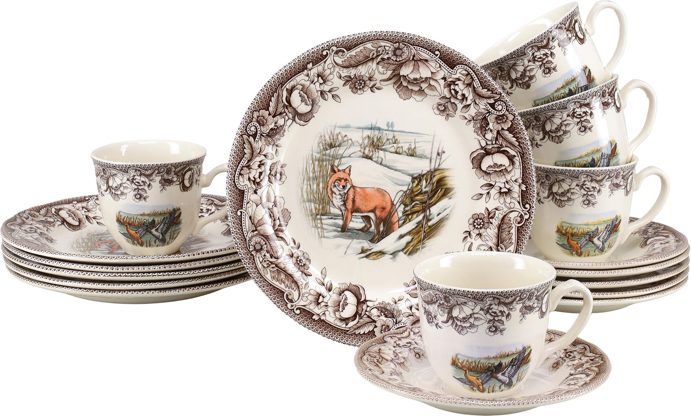 CreaTable Kaffeeservice Haydon Grove Bunt, Service 18-tlg. (18-tlg), 6 Personen, Steingut, Landhausstil, Tiermotive