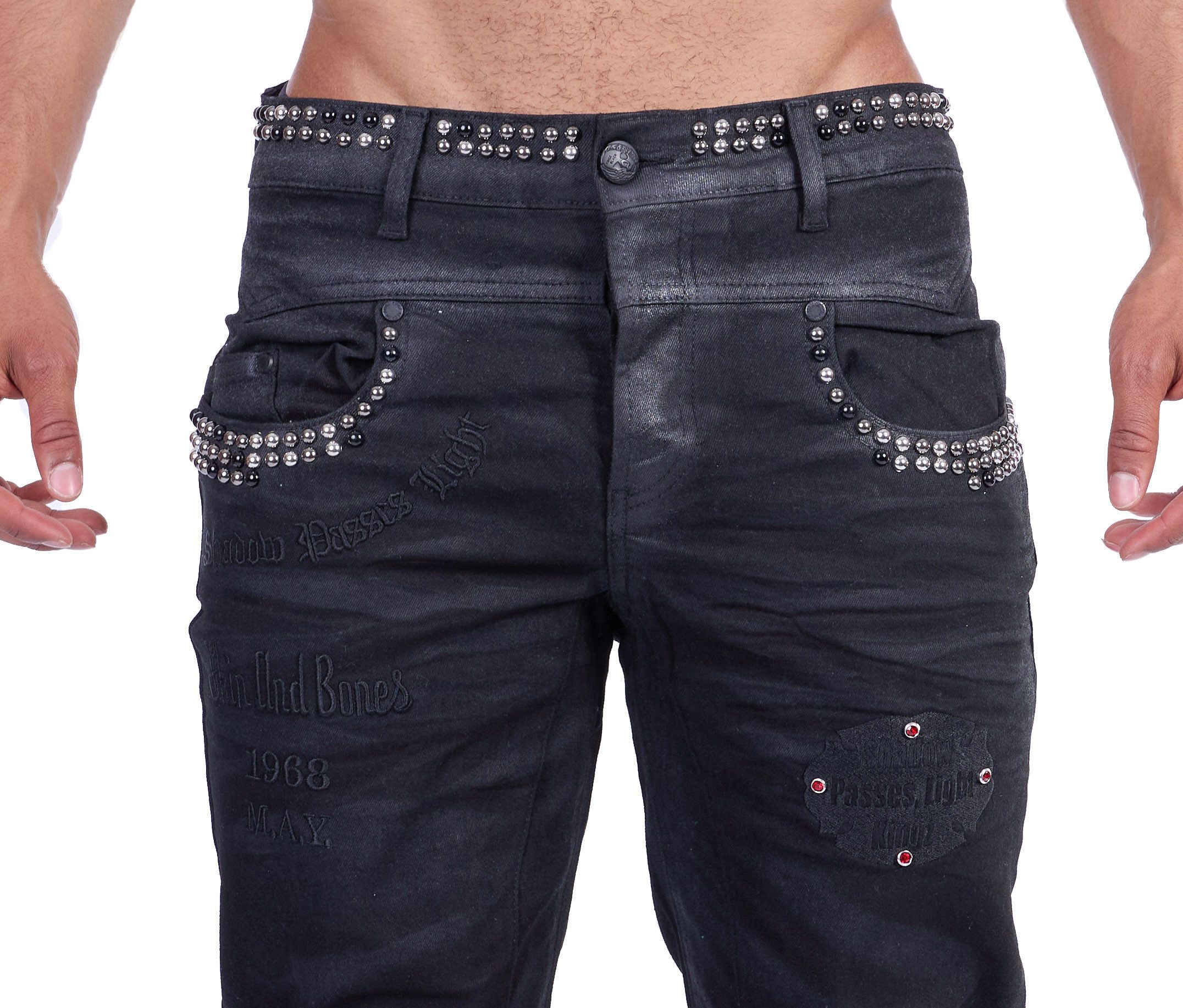 KINGZ Regular-fit-Jeans Ausgefallene KINGZ Herren Nieten Jeans Schwarz S