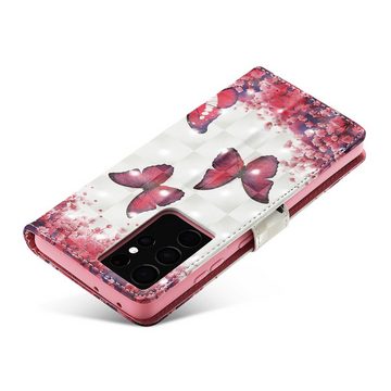 FITSU Handyhülle Handytasche für Samsung Galaxy S21 Ultra Hülle Schmetterling Motiv 6,8 Zoll, Flipcase für Samsung S21 Ultra Handyhülle, Handytasche mit Kartenfach