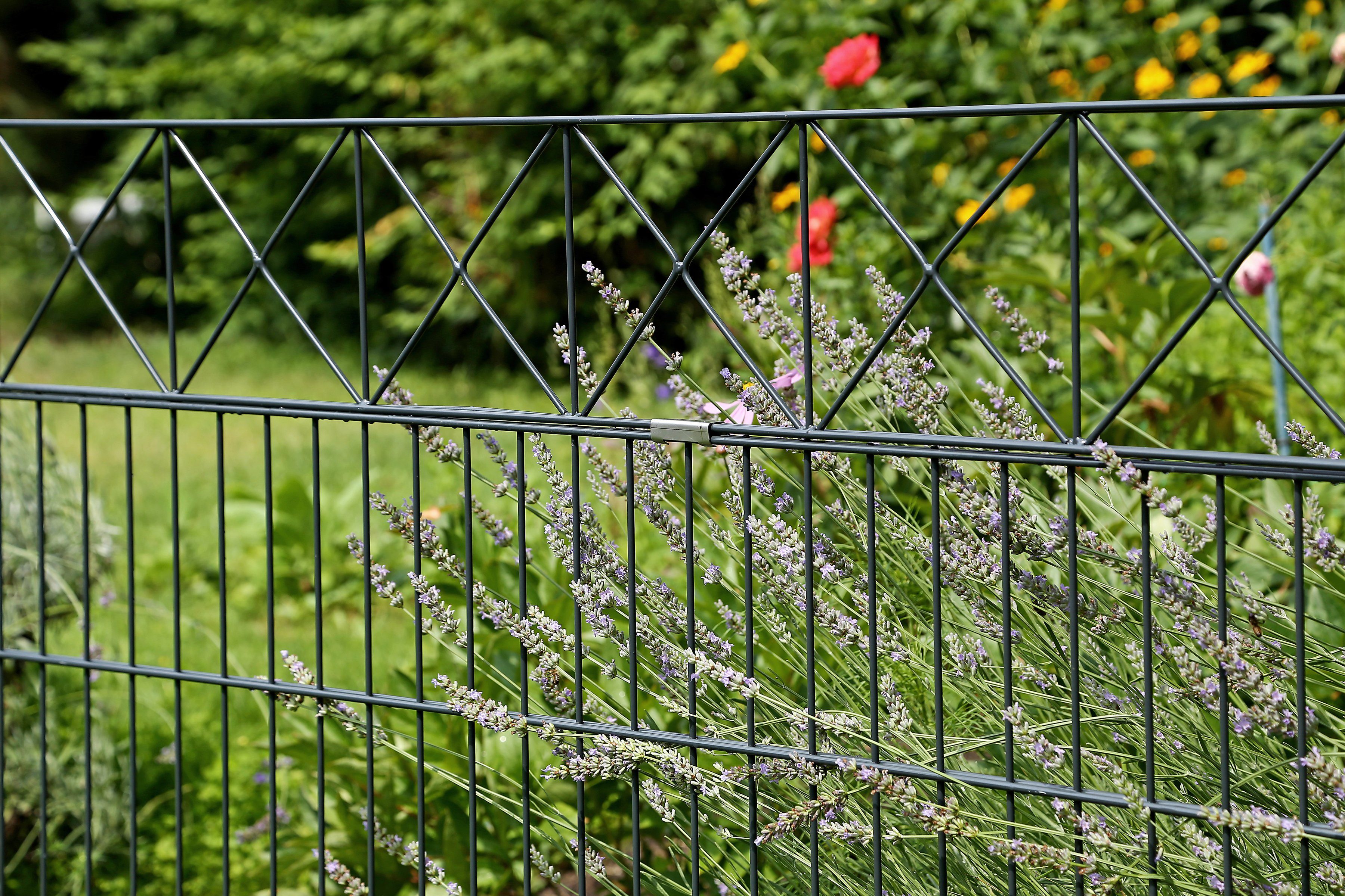 Alberts Doppelstabmattenzaun mit verschiedenen Dekorelementen, (Set), anthrazit, Höhe: 100-160cm, Gesamtlänge: 10-20m, zum Einbetonieren