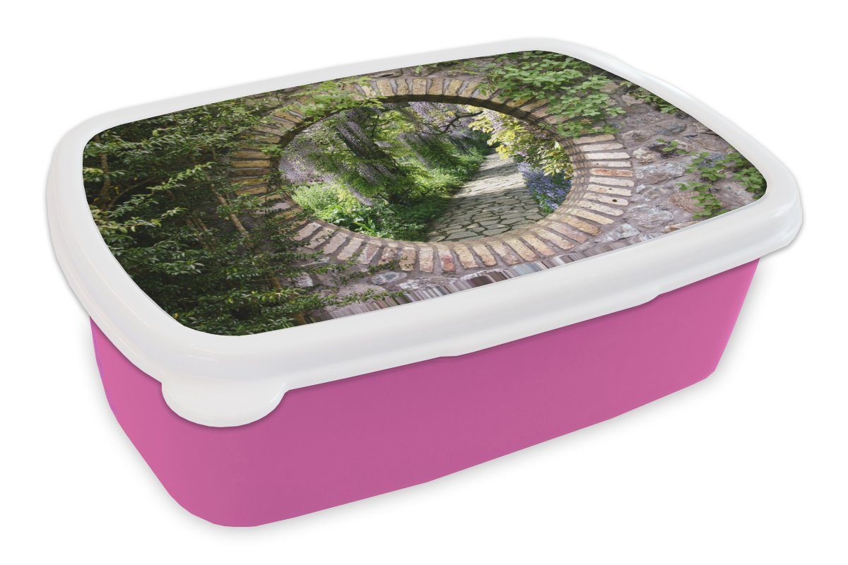 MuchoWow Lunchbox rosa Mädchen, Brotdose Kunststoff, Snackbox, Brotbox - Steine Durchblick - Kinder, (2-tlg), Erwachsene, - Wald Pfad, Kunststoff für
