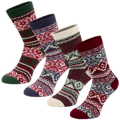 BRUBAKER Norwegersocken Kuschelsocken Geschenkset für Frauen (Warme dicke Wintersocken - Gemütlich, 4-Paar, Set) warme Damen Socken Set im Winter Norwegen Design