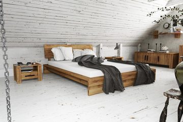 Natur24 Einzelbett Bett Lubic 2 Sonderl 160x220 Wildeiche Holzkopfteil und Holzfußgestell