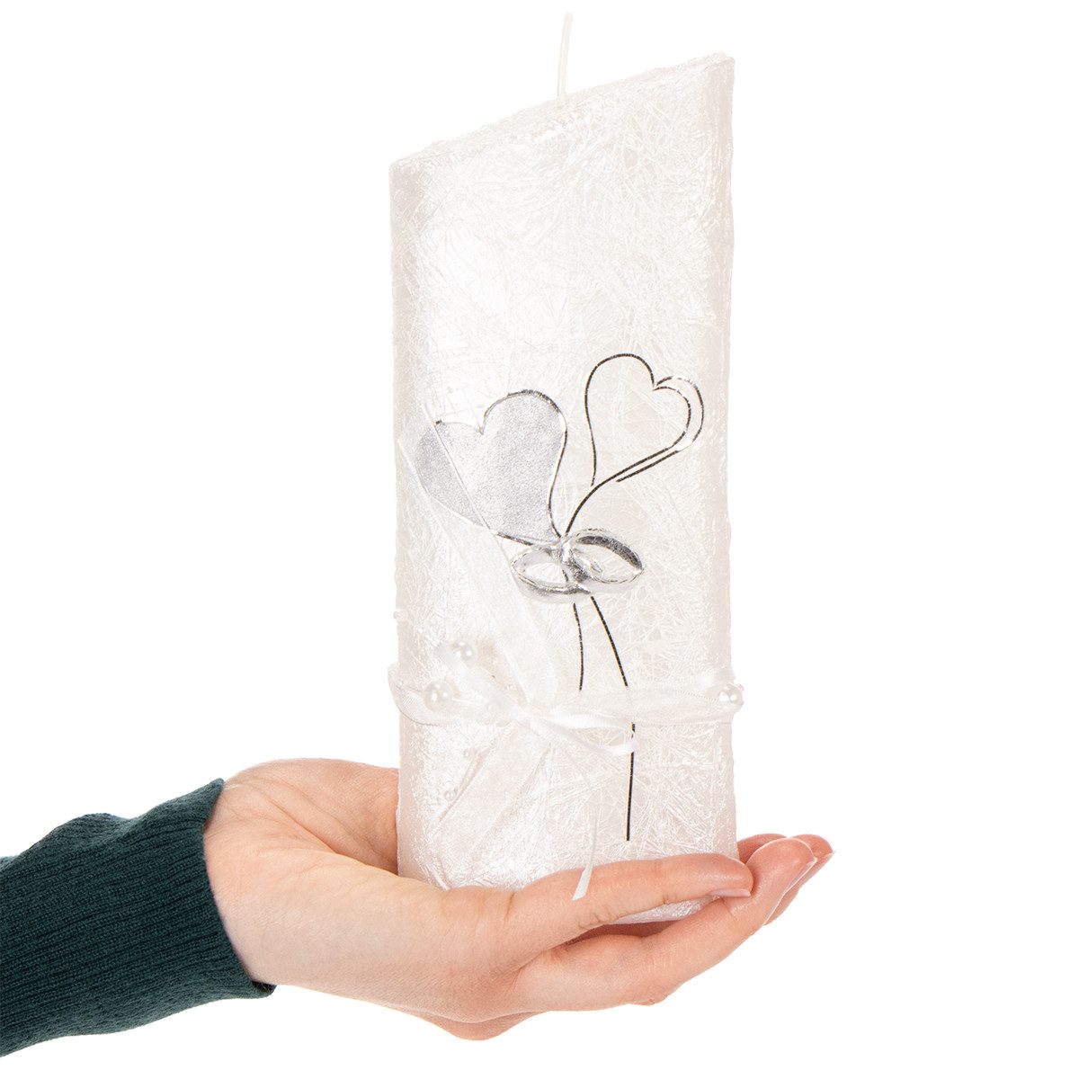 Wiedemann Kerzen Bastelnaturmaterial Elegante Hochzeitskerze mit Herzen und Ringen für festliche
