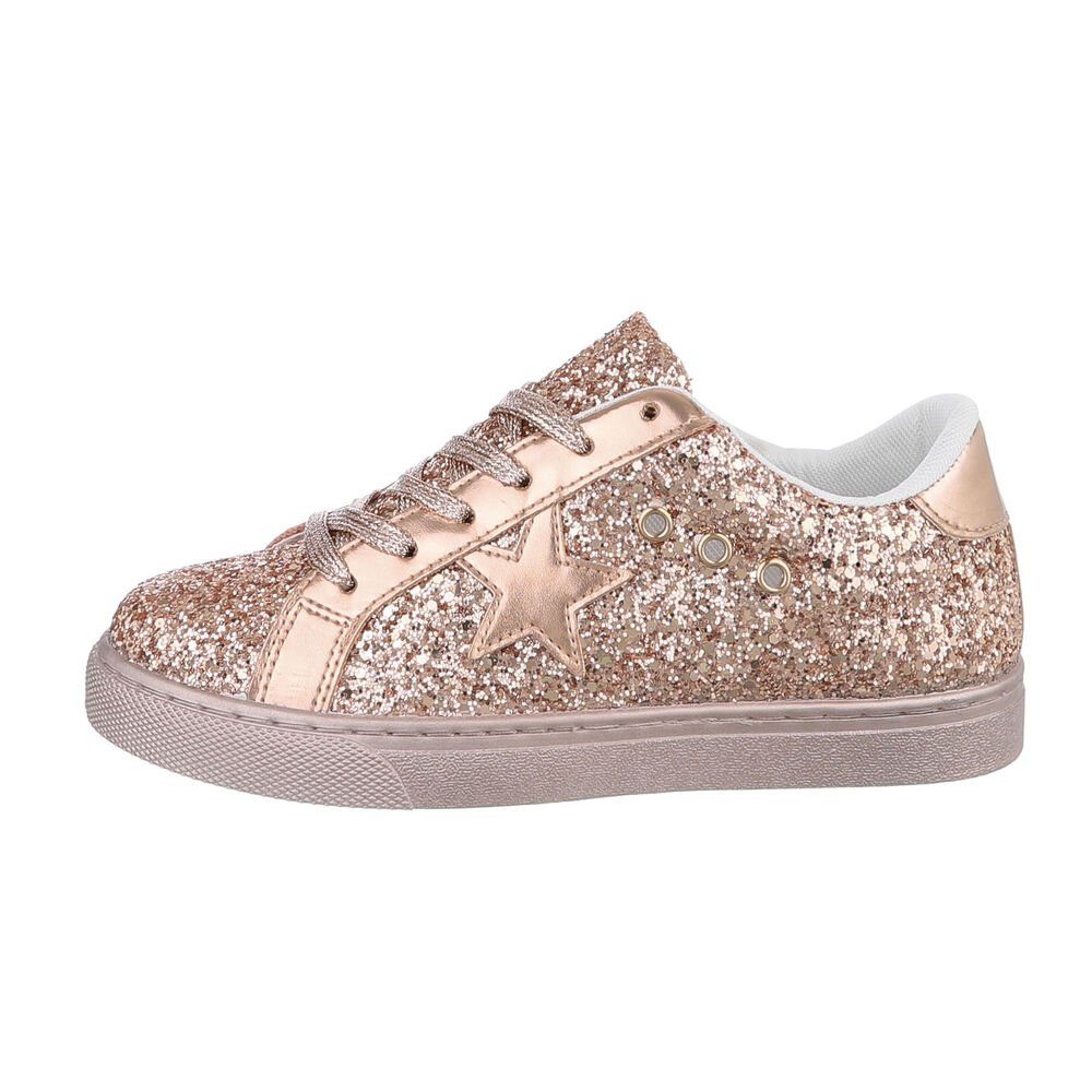 Ital-Design Damen Low-Top Freizeit Sneaker Flach Sneakers Low in Roségold