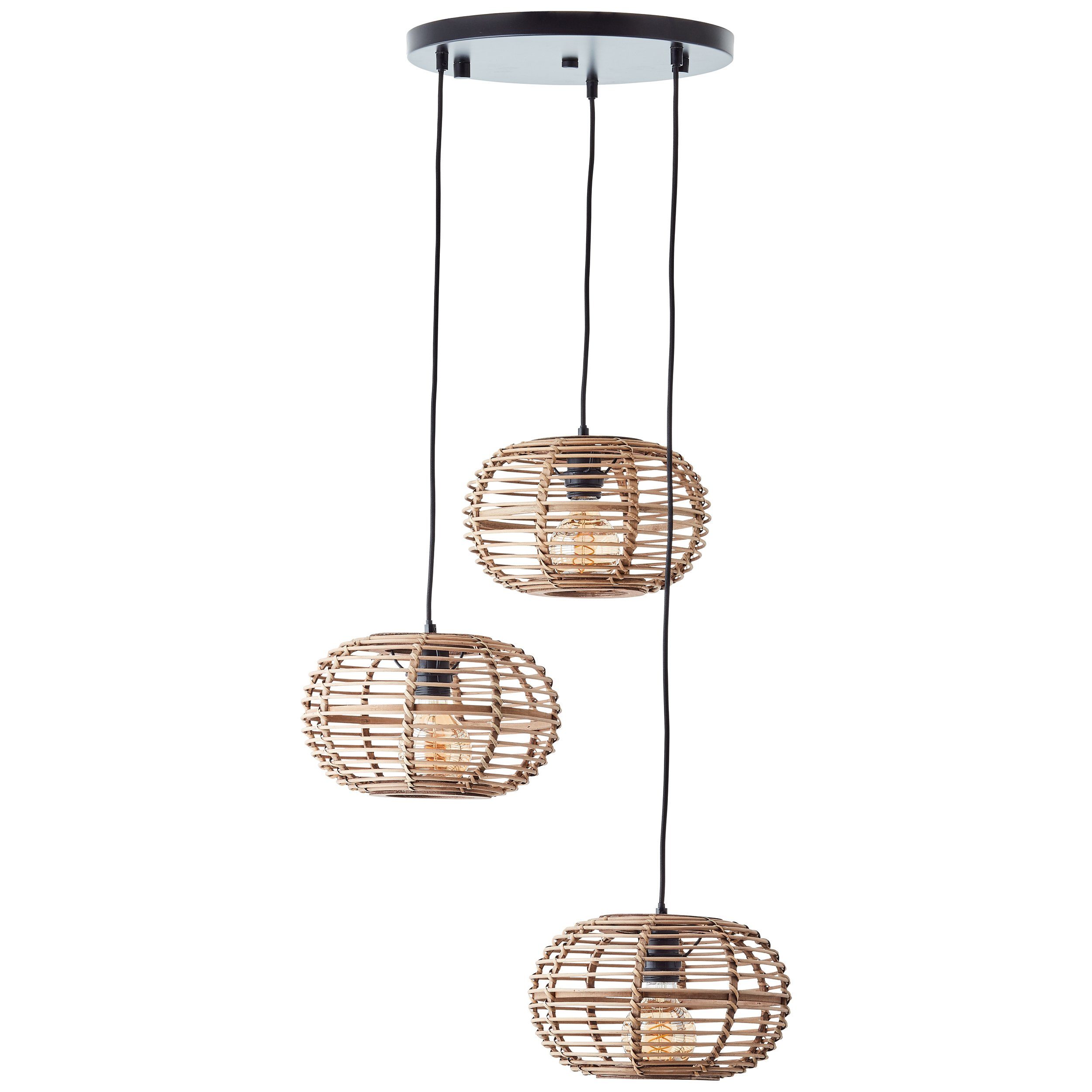 Brilliant Pendelleuchte Woodball, ohne Leuchtmittel, 3 flammige Bambus Hängelampe - 3 x E27 max. 40 W - 142 cm - D 57 cm