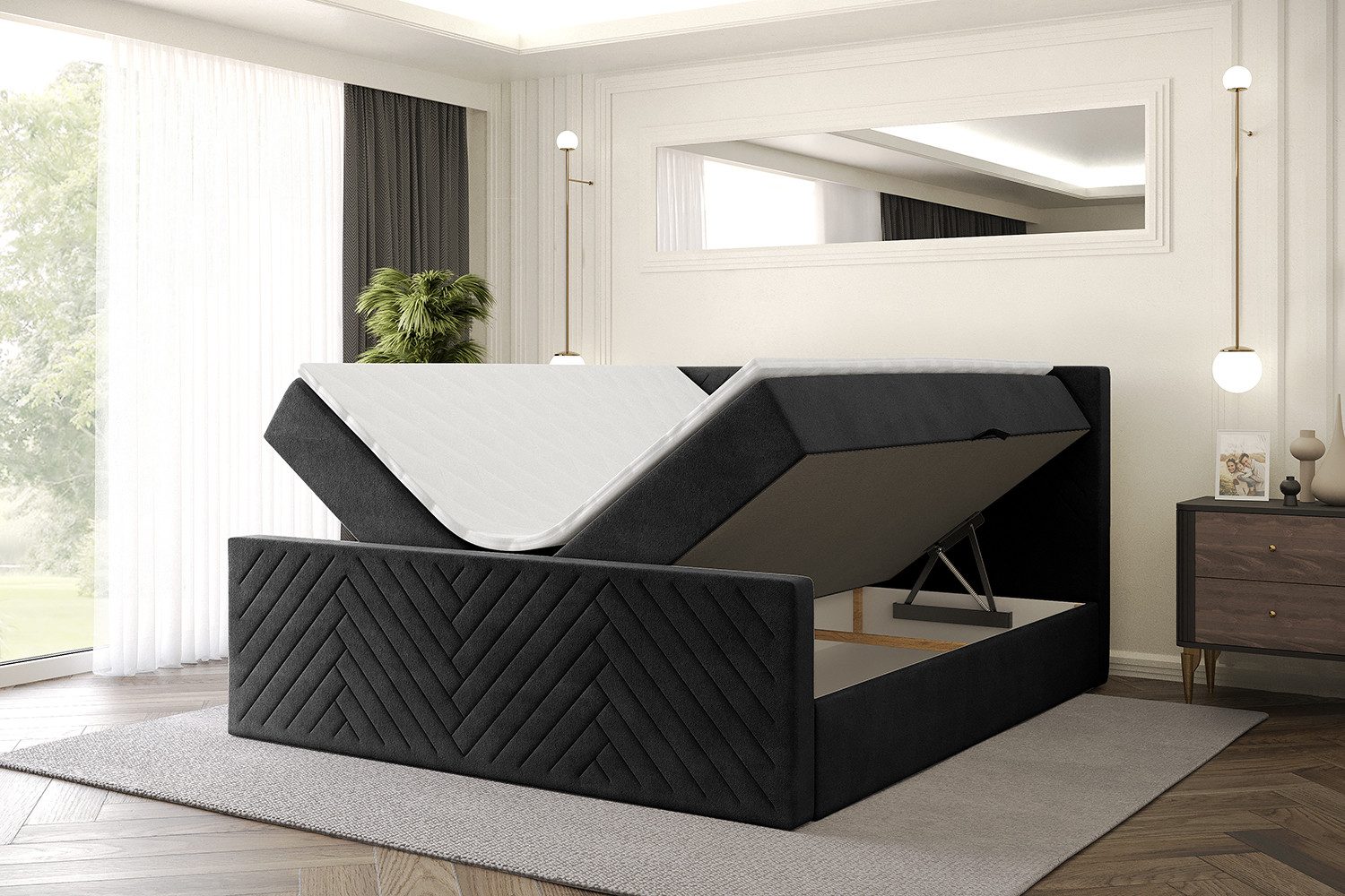 ALTDECOR Boxbett VEXA-Z (Multipocket-Matratze H4, H3 Matratze Bonellfederung, Topper, Kopfteil), Doppelbett mit Fußteil