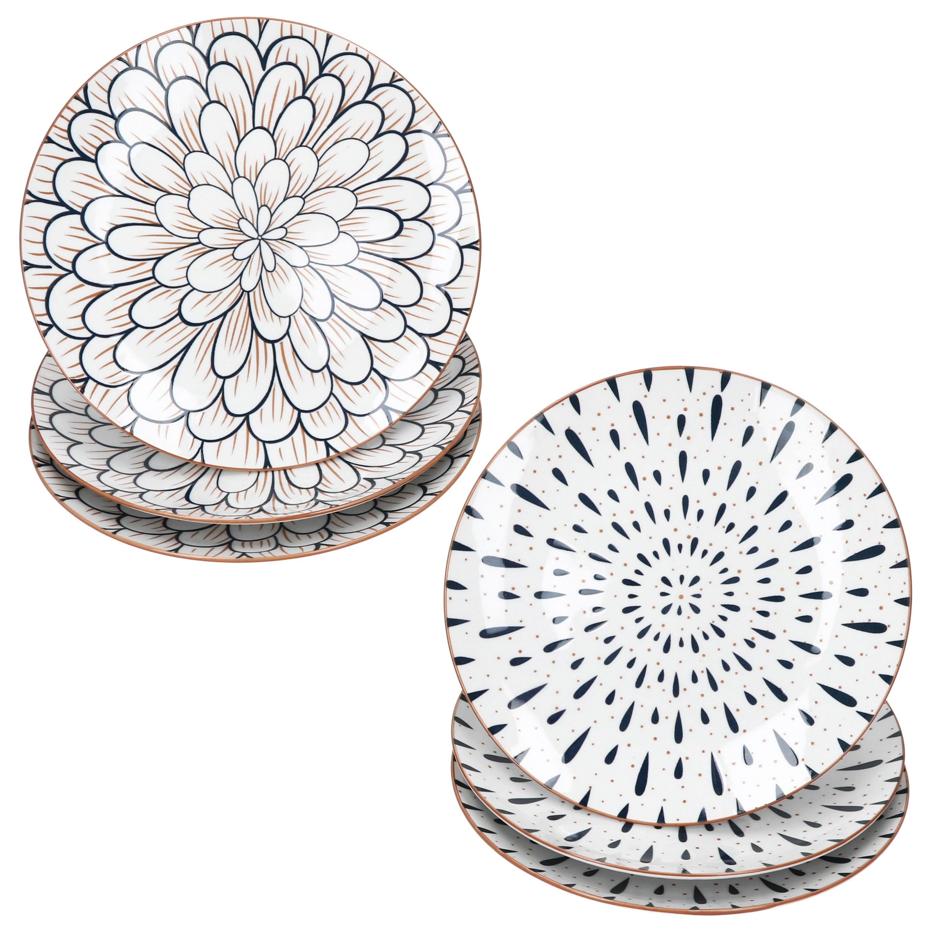 MamboCat Frühstücksteller 6x Yama Kuchenteller Ø19cm Blau Weiß Steingut Tropfen Floral Dessert