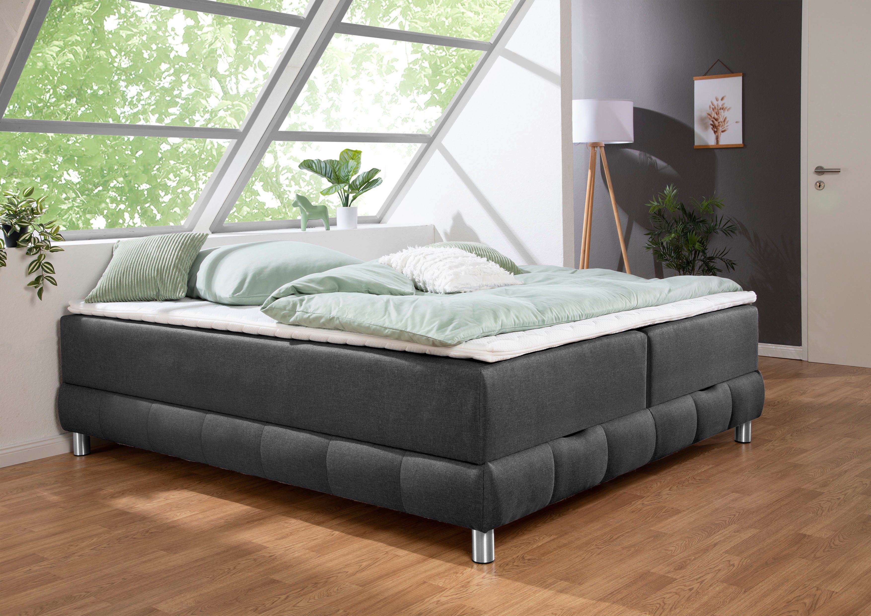 Home affaire Boxspringbett Vaasa, für Dachschrägen geeignet, inkl. Bettkasten und Topper
