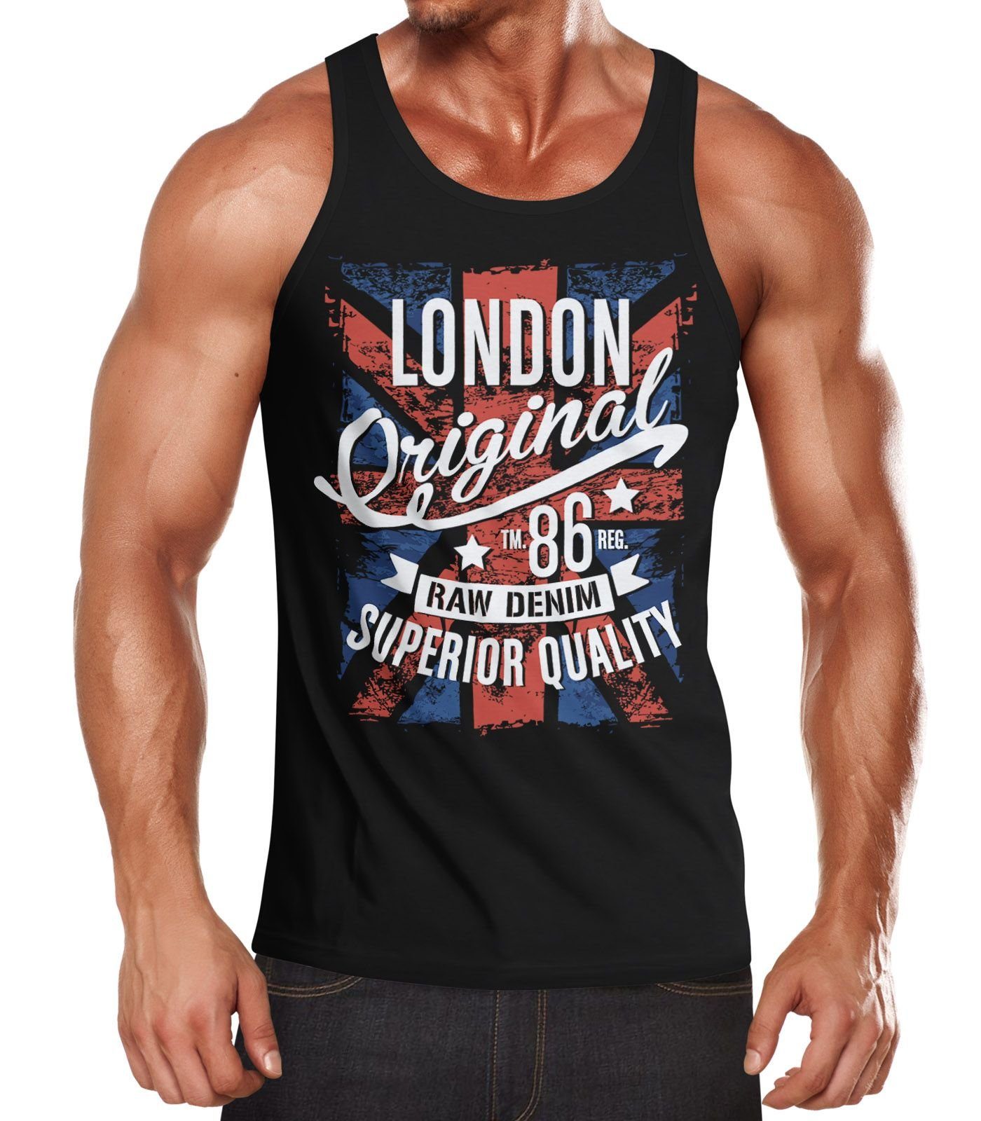 UK Neverless® mit Neverless Tank-Top Tanktop schwarz Herren Muscle Print Großbritannien Flagge London Muskelshirt Vintage Shirt England
