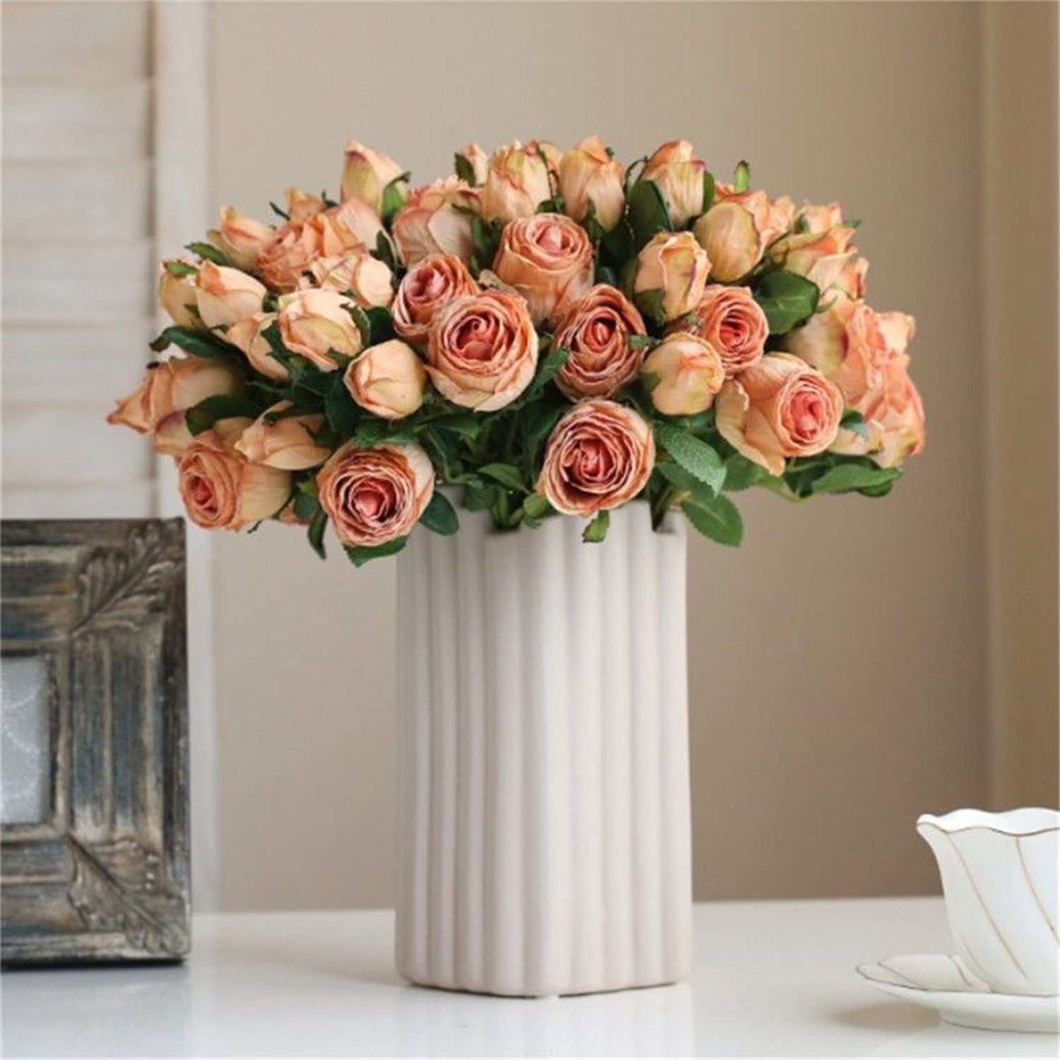 Rand Trockenblumen, 6PCS Bouquet, Trockenblume Rose autolock orange verbrannt Simulation Vintage