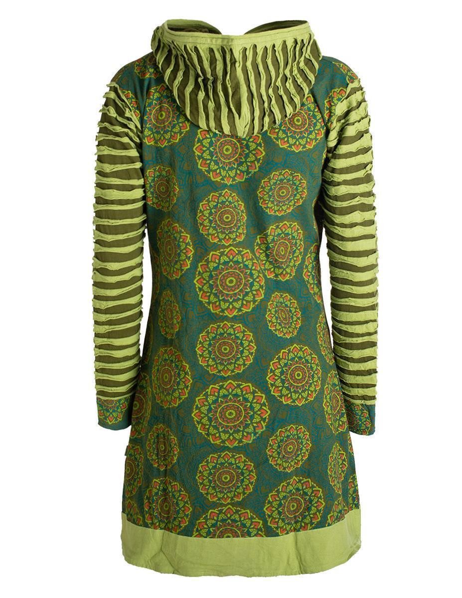 Vishes Kurzmantel Damen Blumen Mandala Jersey-Mantel Hippiemantel Kapuzenmantel Hoodie, Ethno Style