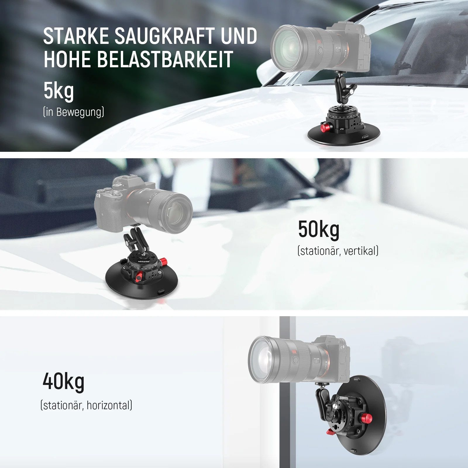 Neewer Action Cam-Halterung CA013 6"/15,2cm Kamera Saugnapf Halterung, mit Kugelkopf Magic Arm, (Packung, Farbe:schwarz, Grundfarbe:schwarz, mit Kugelkopf Magic Arm, für Auto Windschutzscheibe Action Kamera)