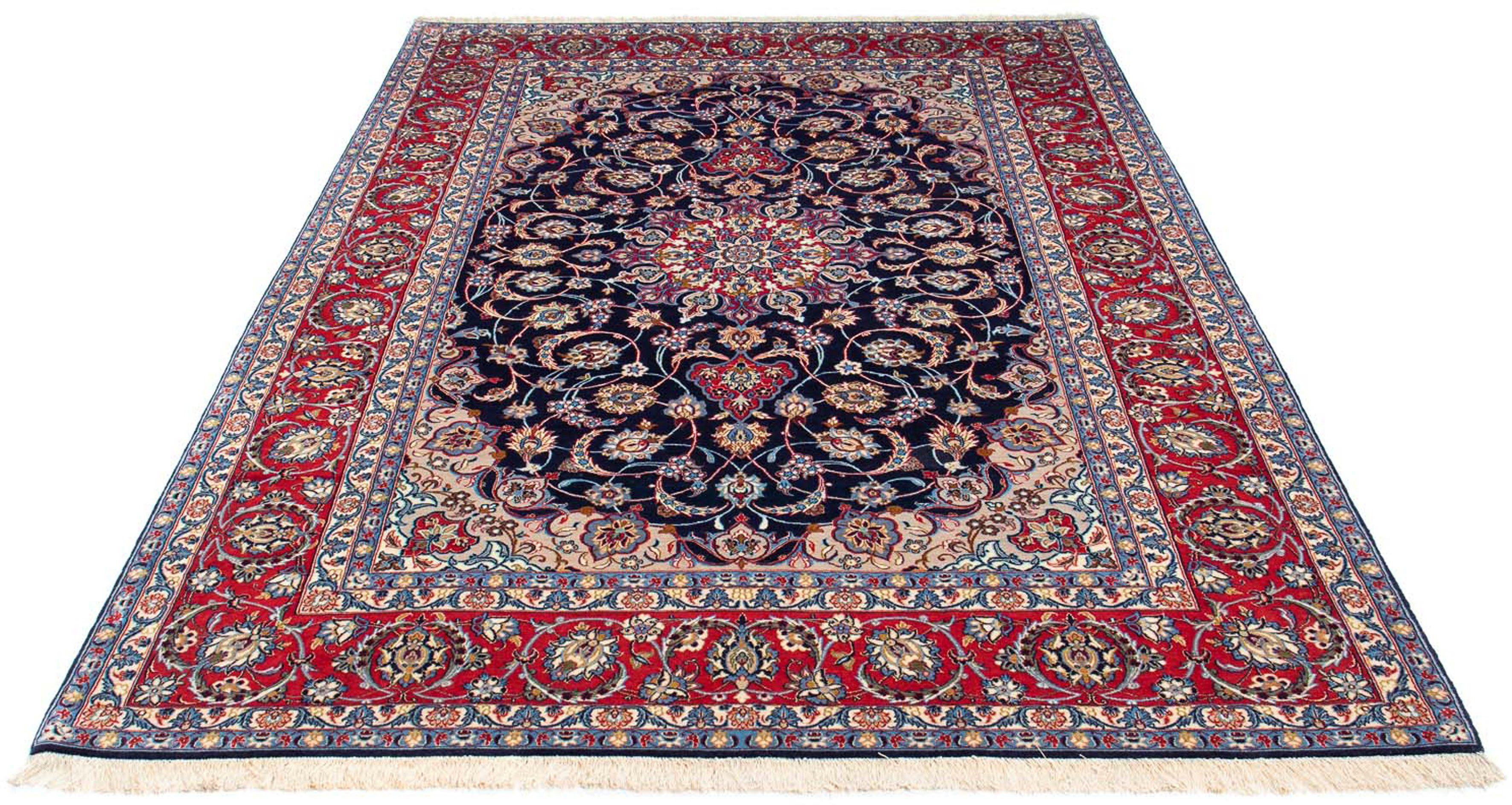 rechteckig, - Zertifikat Orientteppich cm Einzelstück Perser Premium mm, - 6 - dunkelblau, Höhe: - morgenland, 233 155 x mit Isfahan Wohnzimmer, Handgeknüpft,
