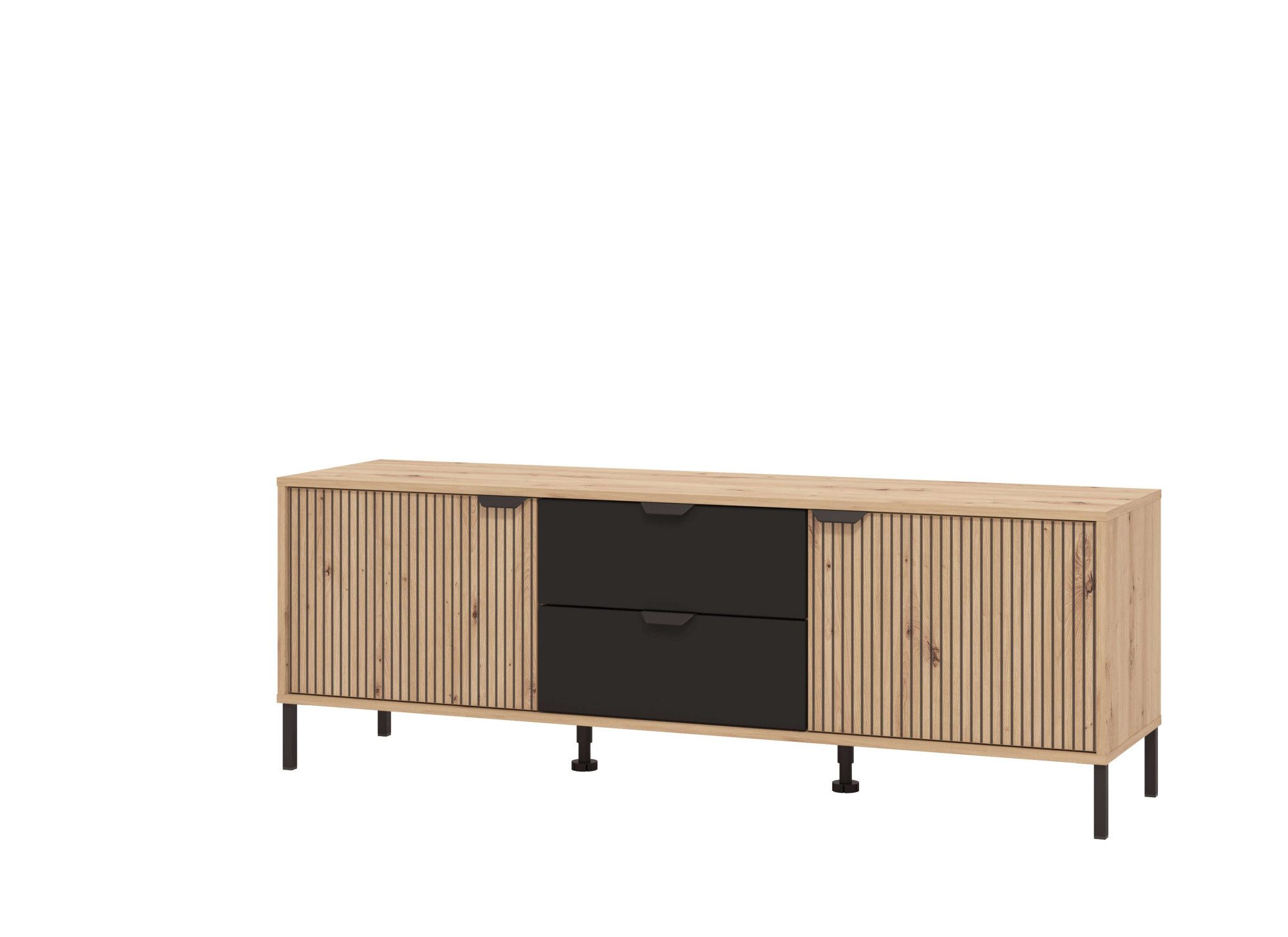 Home affaire Lowboard Mayenne, TV-Lowboard, Breite 157 cm, TV-Kommode, Türen mit Rillen-Optik, 2 Schubkästen