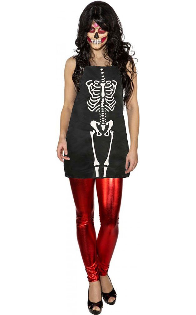 Karneval-Klamotten Kostüm Skelett Damen Halloween-Schürze mit Skelett-Druck, Horror Halloweenkostüm Herren Karneval