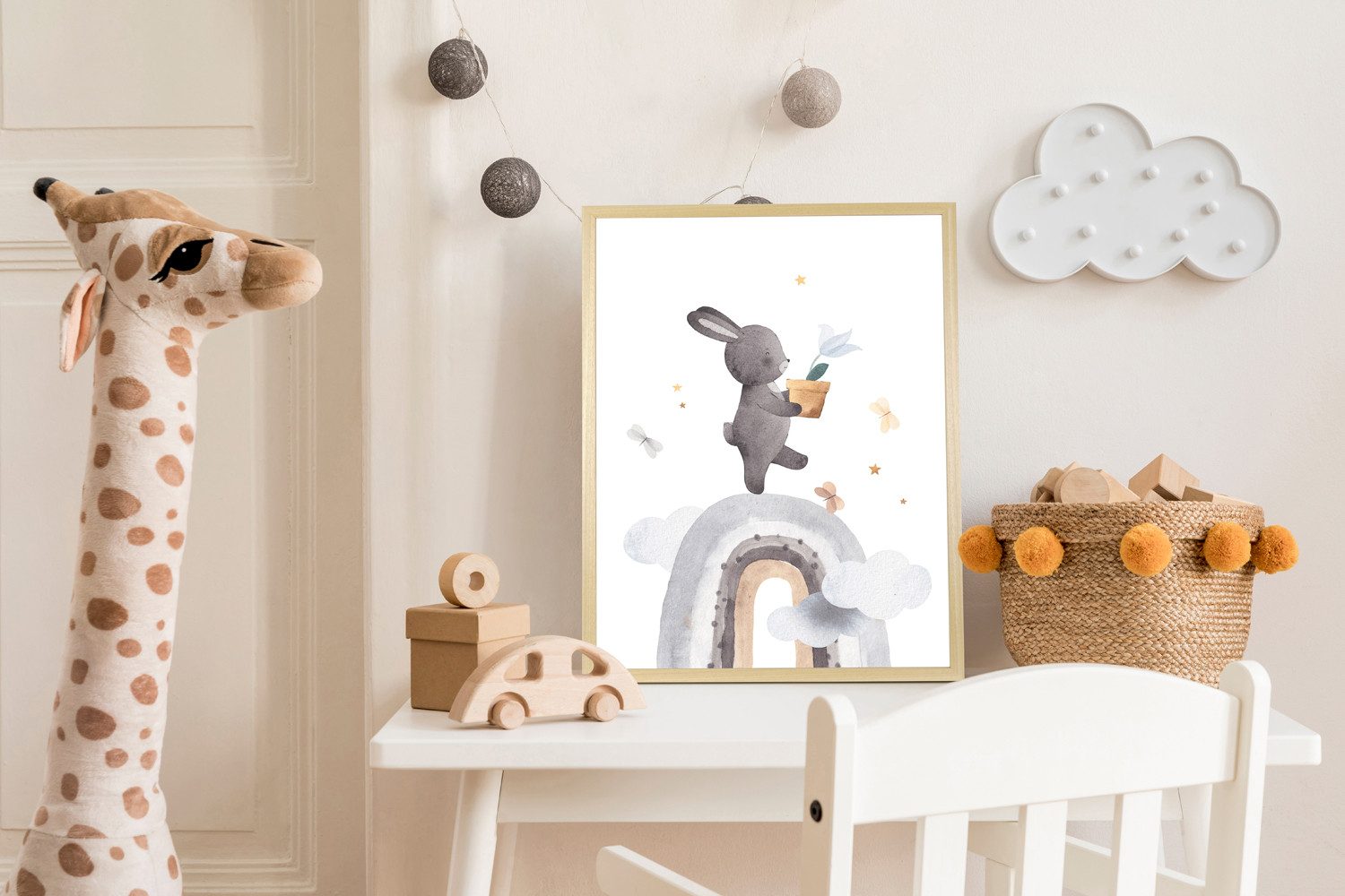 Bild mit Rahmen Hase mit Blume