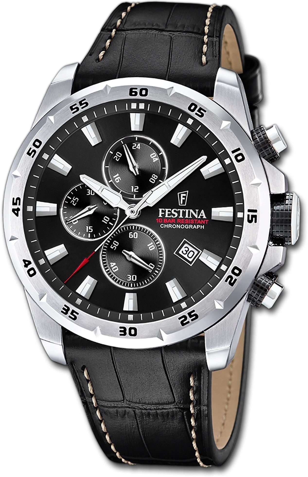 Festina Chronograph Festina Herrenuhr Leder schwarz, günstig online kaufen
