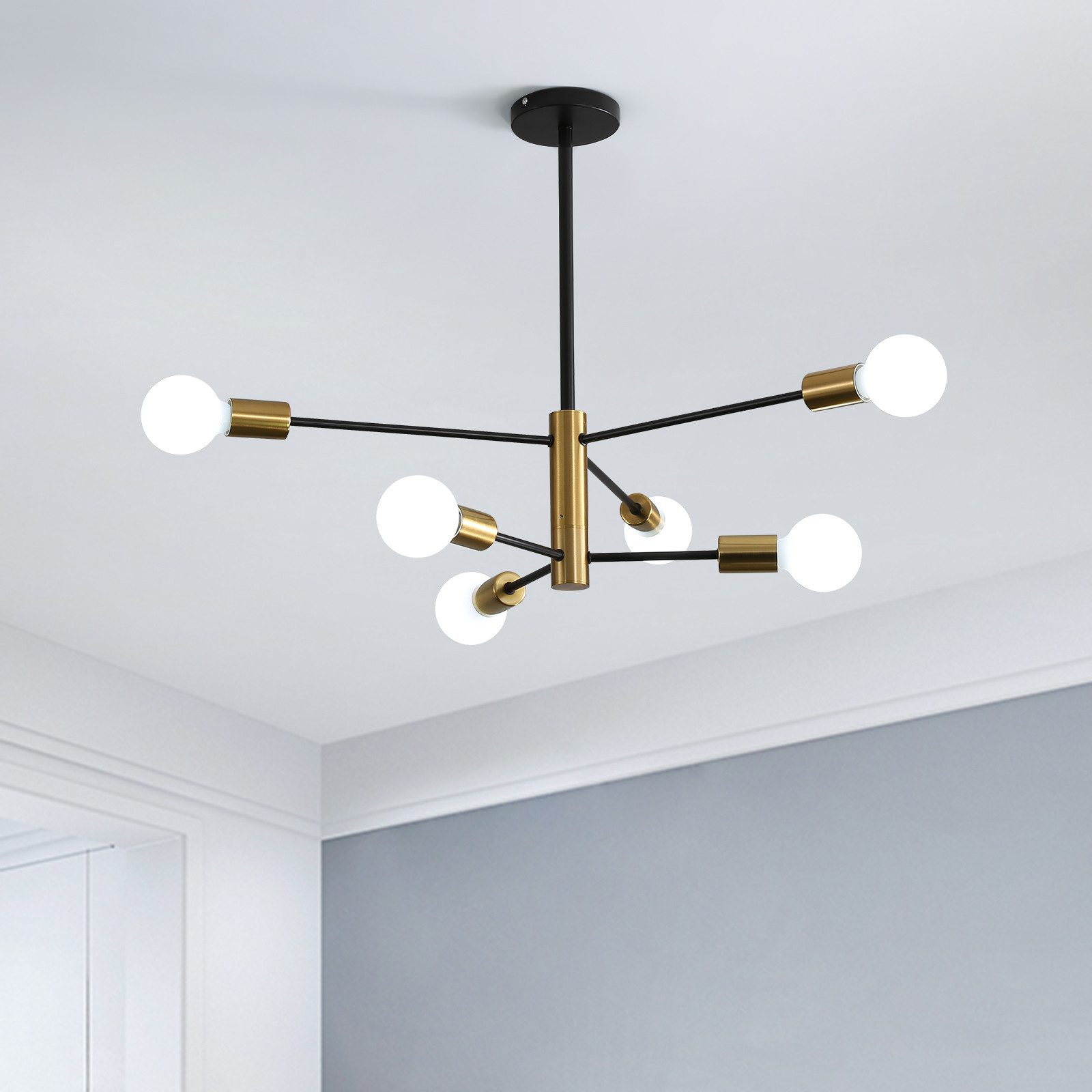 Riserva Deckenleuchten Pendelleuchte 6-flammig E27 Schwarz Gold Retro Deckenlampe