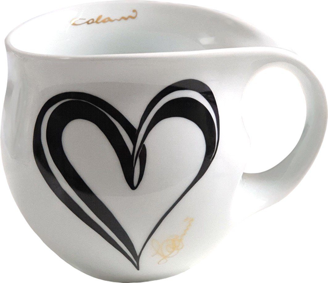 Colani Tasse Jumbotasse Große XXL Tasse Kaffeebecher XXL Heart Schwarz 600ml, 1-tlg., Porzellan, Spülmaschinenfest, Signatur außen, Schriftzug innen, Geschenkkarton
