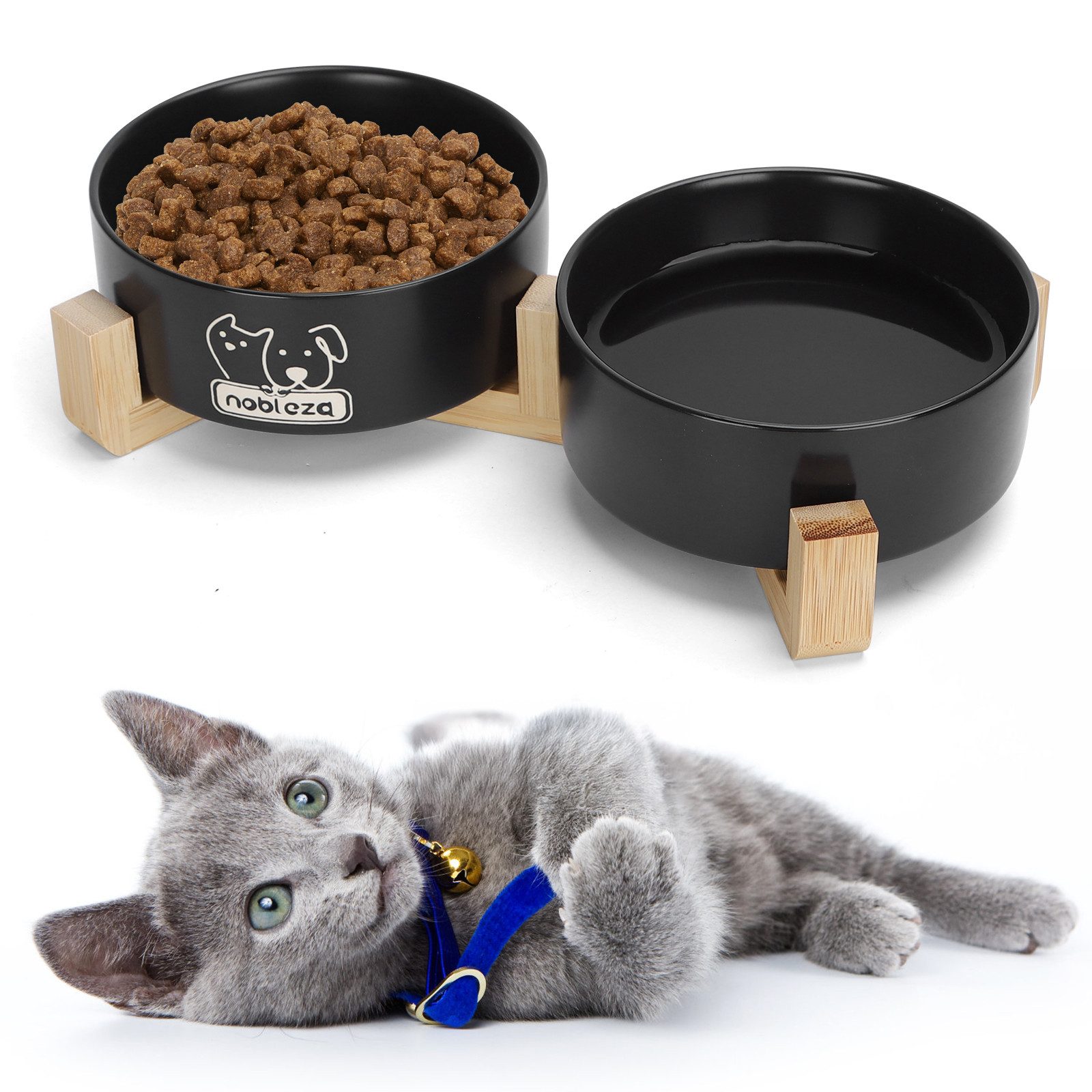 Futterstation Keramik Hundenapf Katzennapf 2 x 500ML Futternapf für Hund Katzen