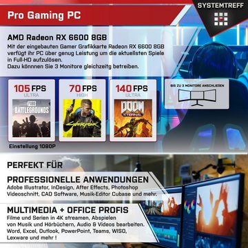 SYSTEMTREFF Basic Gaming-PC-Komplettsystem (24", AMD Ryzen 5 5500, Radeon RX 6600, 16 GB RAM, 512 GB SSD, Windows 11, WLAN)