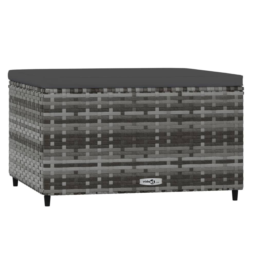 vidaXL Fußhocker NA Gartenhocker mit Kissen Grau Polyrattan