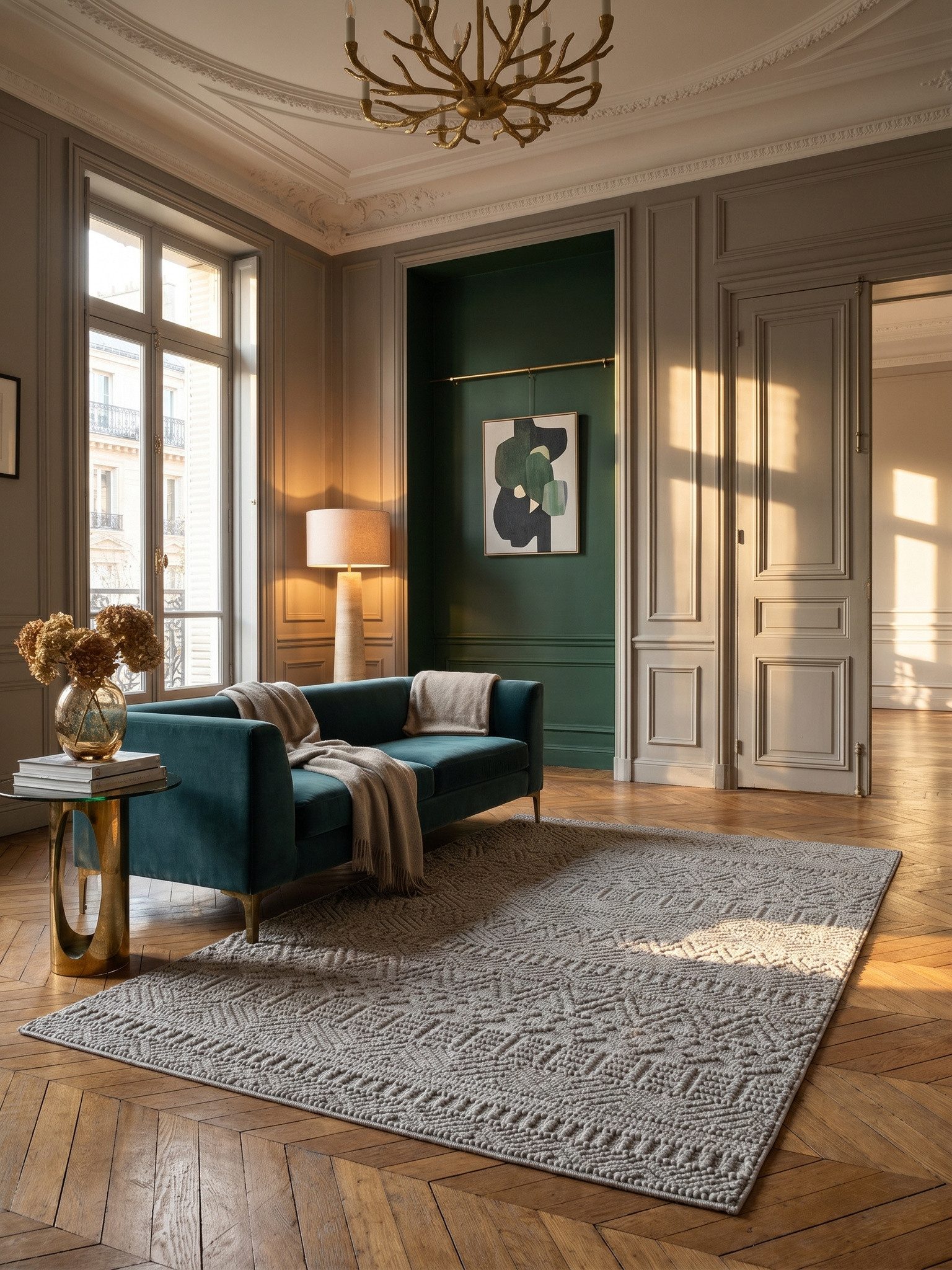 KADIMA DESIGN Teppich Boho Teppich LANGAU Ethno-Rauten Streifen Beige Creme Silber, Läufer, Höhe: 7 mm, Silber, 60x110 cm, Saugroboter OEKO-TEX Fußbodenheizung – Bild 2 von 5