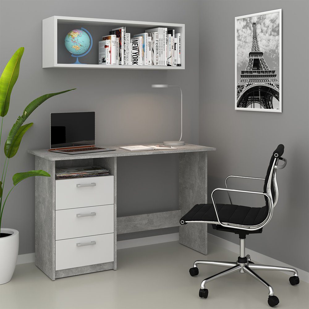 Vicco Schreibtisch PC-Tisch Weiß Arbeitstisch MEIKO Beton Bürotisch