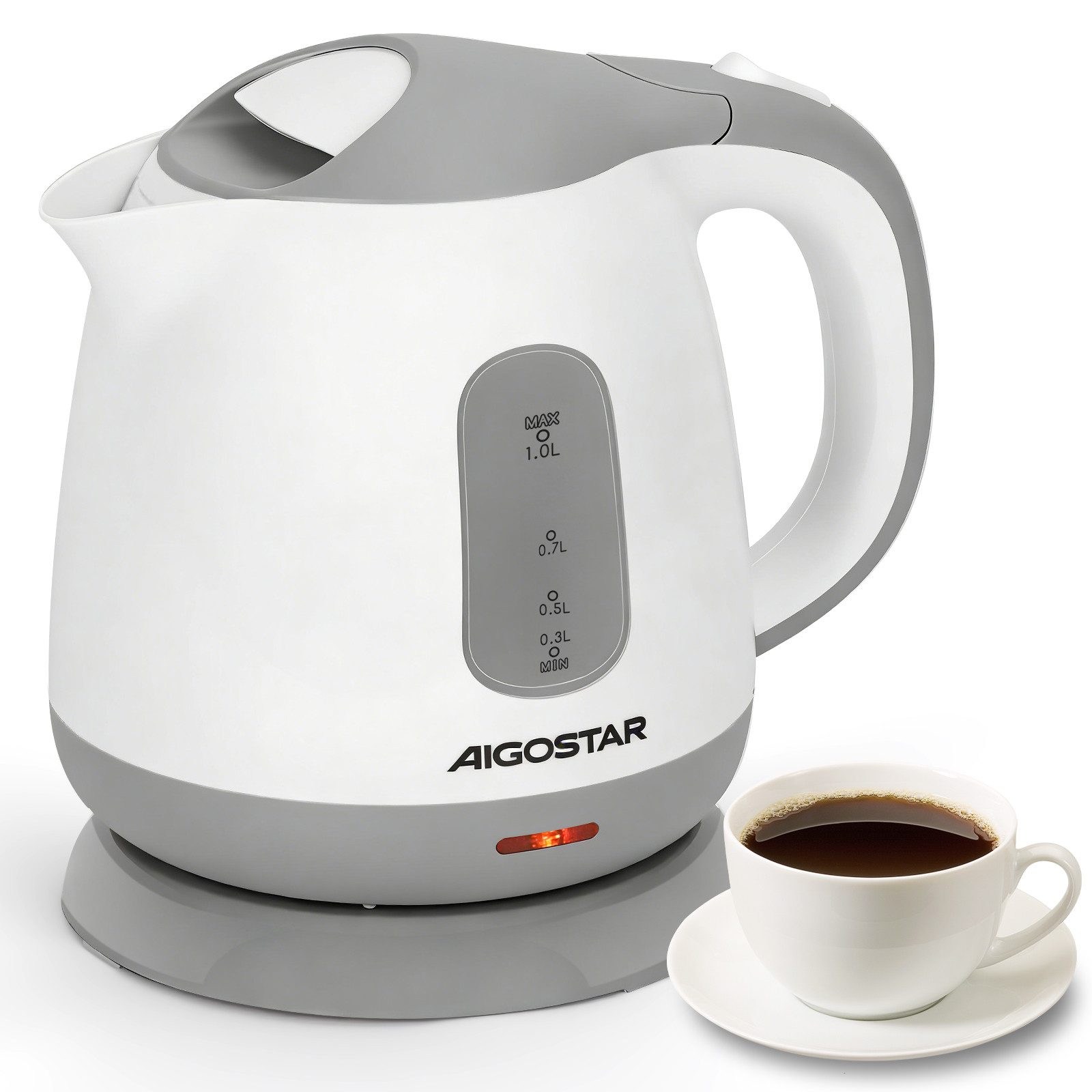 Aigostar Wasserkocher Mini Wasserkocher Klein 1L, Reisewasserkocher mit Abnehmbarer Filter, 1 l, 1100,00 W, BPA-Frei, Niedriger Stromverbrauch, Kompakt & Leicht, für Reisen