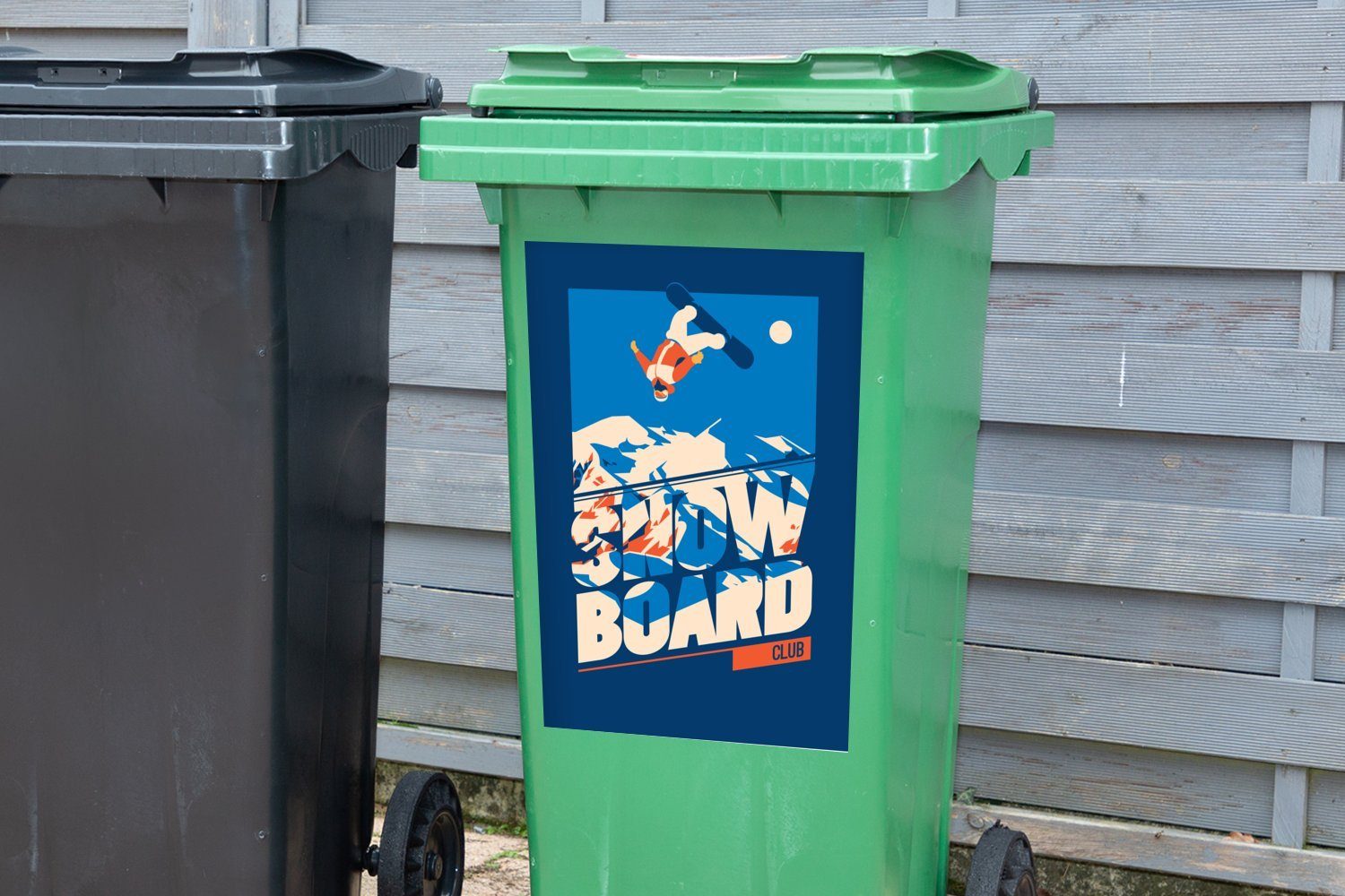 MuchoWow Wandsticker Snowboard club' Sprichwörter - Mülleimer-aufkleber, Mülltonne, (1 Abfalbehälter Berg St), Sticker, - Zitate - Container