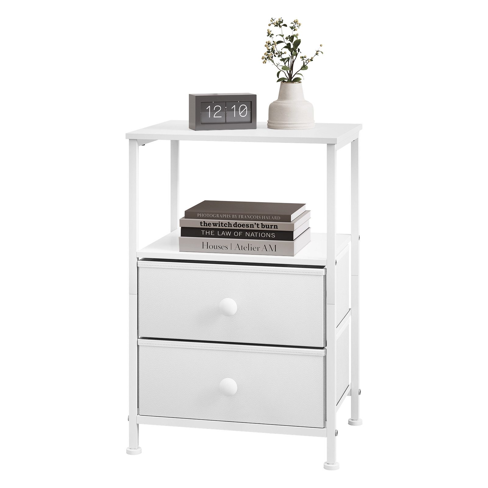 EUGAD Nachttisch (1-St), 40x60x30 cm, aus Vliesstoff, Metall, Holz, Weiß günstig online kaufen