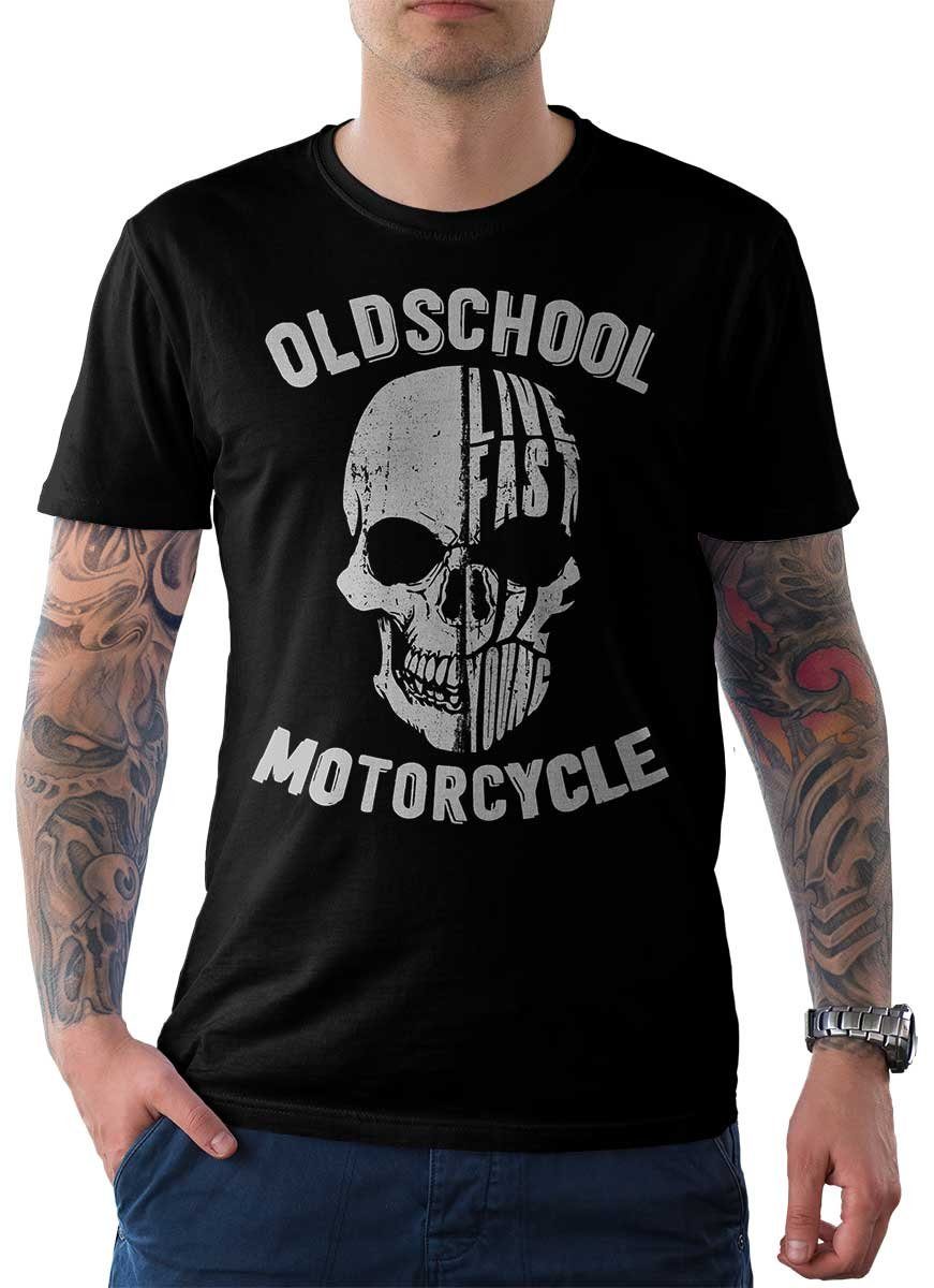 Rebel On Wheels T-Shirt Herren T-Shirt Tee Live Fast Motorcycle mit Biker / Motorrad Motiv Schwarz