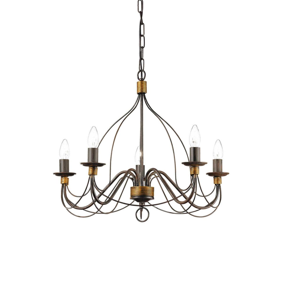 Ideal Lux Kronleuchter Corte SP5 Kronleuchter 5-flammig, Rost Antik, Ø: 64 cm, LED wechselbar, Hängeleuchte, Hängelampe